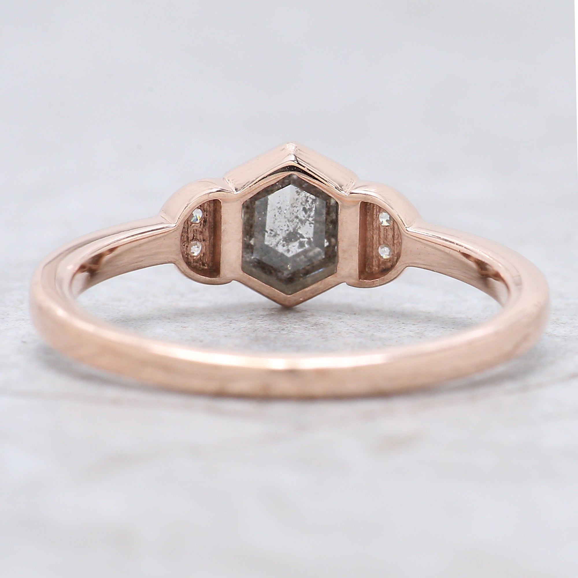 Hexagon Cut Salt And Pepper Diamond Ring 0.58 Ct 5.70 MM Hexagon Diamond Ring 14K Solid Rose Gold Silver Engagement Ring Gift For Her QN1564