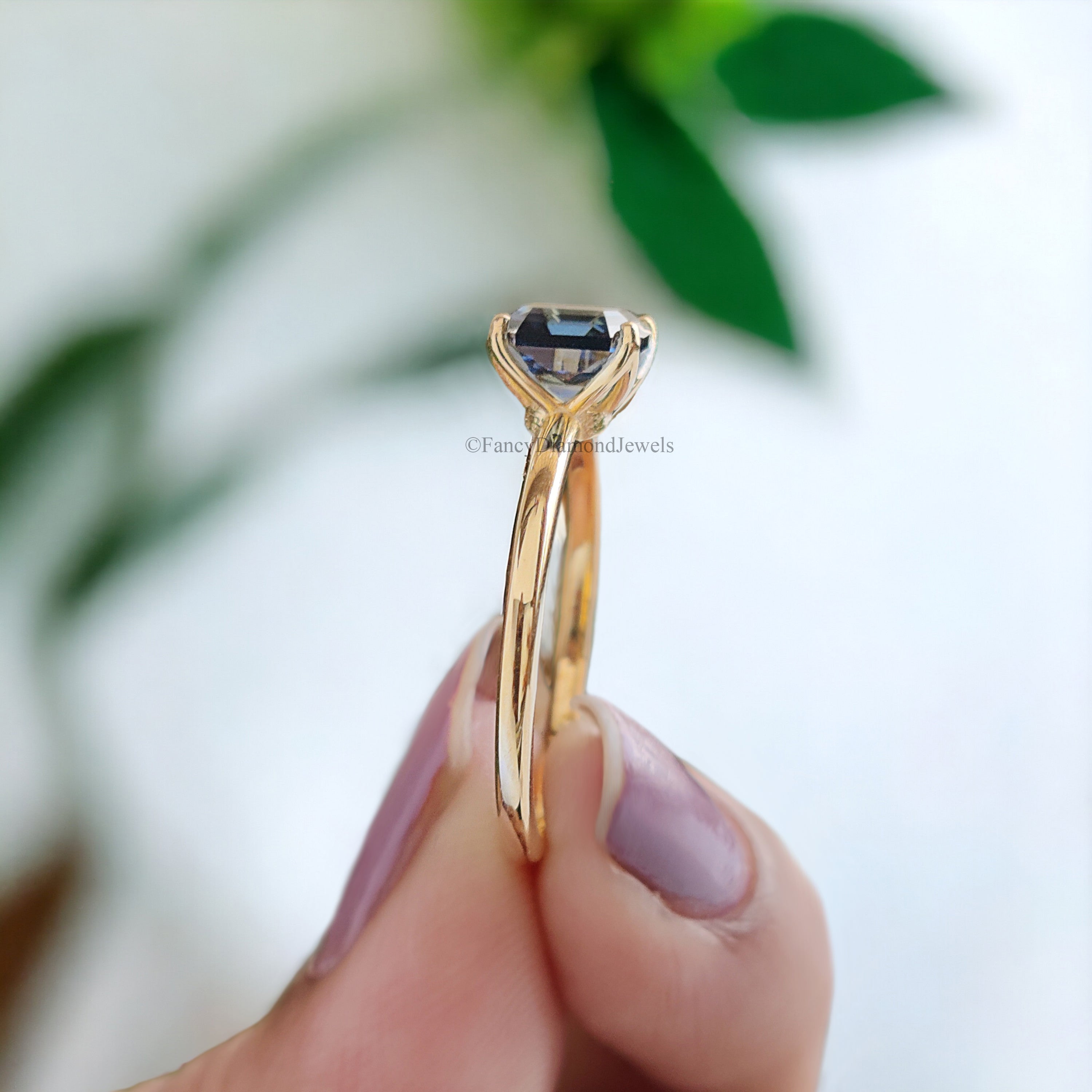 Amazing 1.20 CT Royal Blue Asscher Moissanite Solitaire Engagement Ring Dainty Solid Yellow Gold Wedding Ring Anniversary Gift for Her FD167