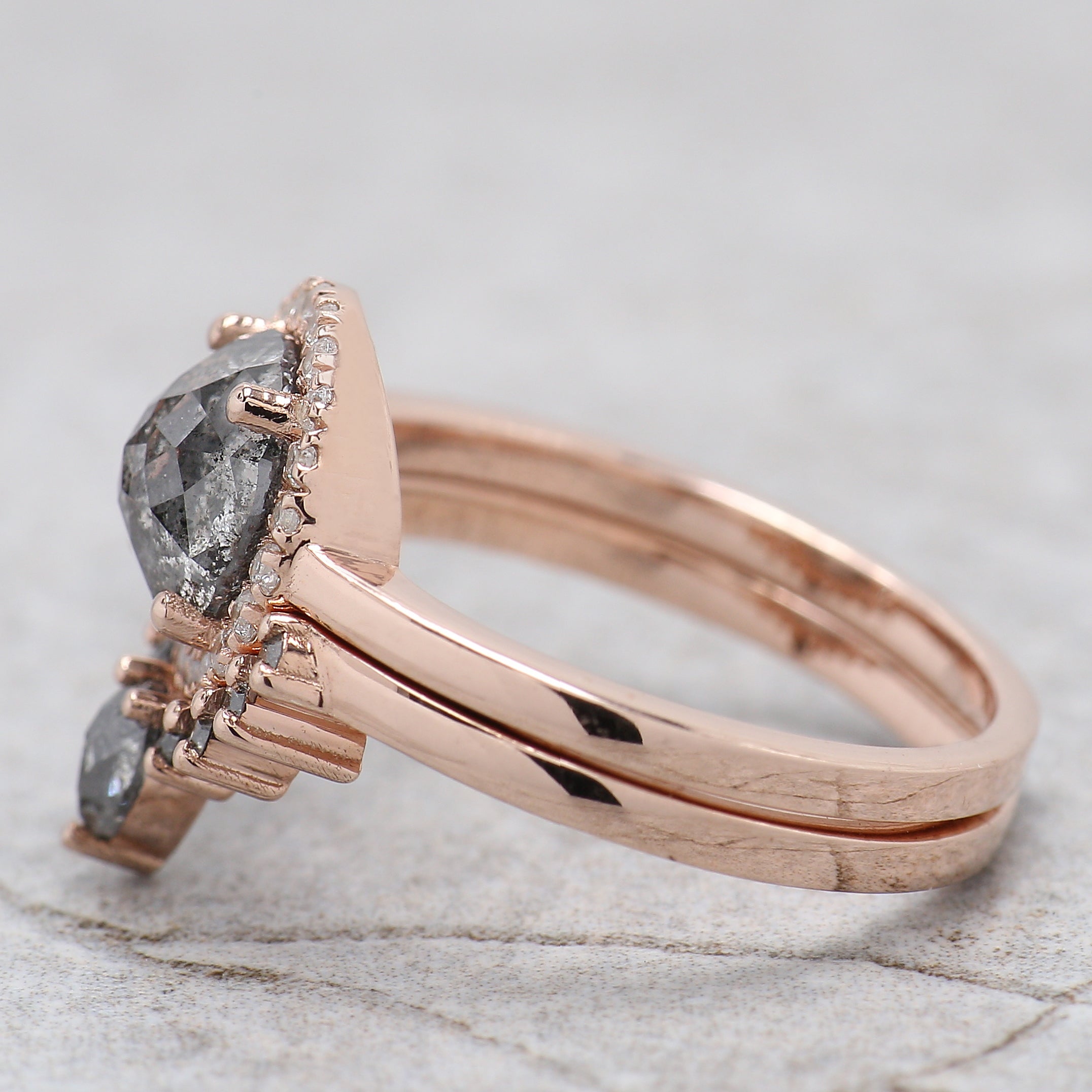 Round Rose Cut Salt And Pepper Diamond Ring 1.70 Ct 7.30 MM Round Shape Diamond Ring 14K Rose Gold Silver Engagement Ring Gift For Her QL882