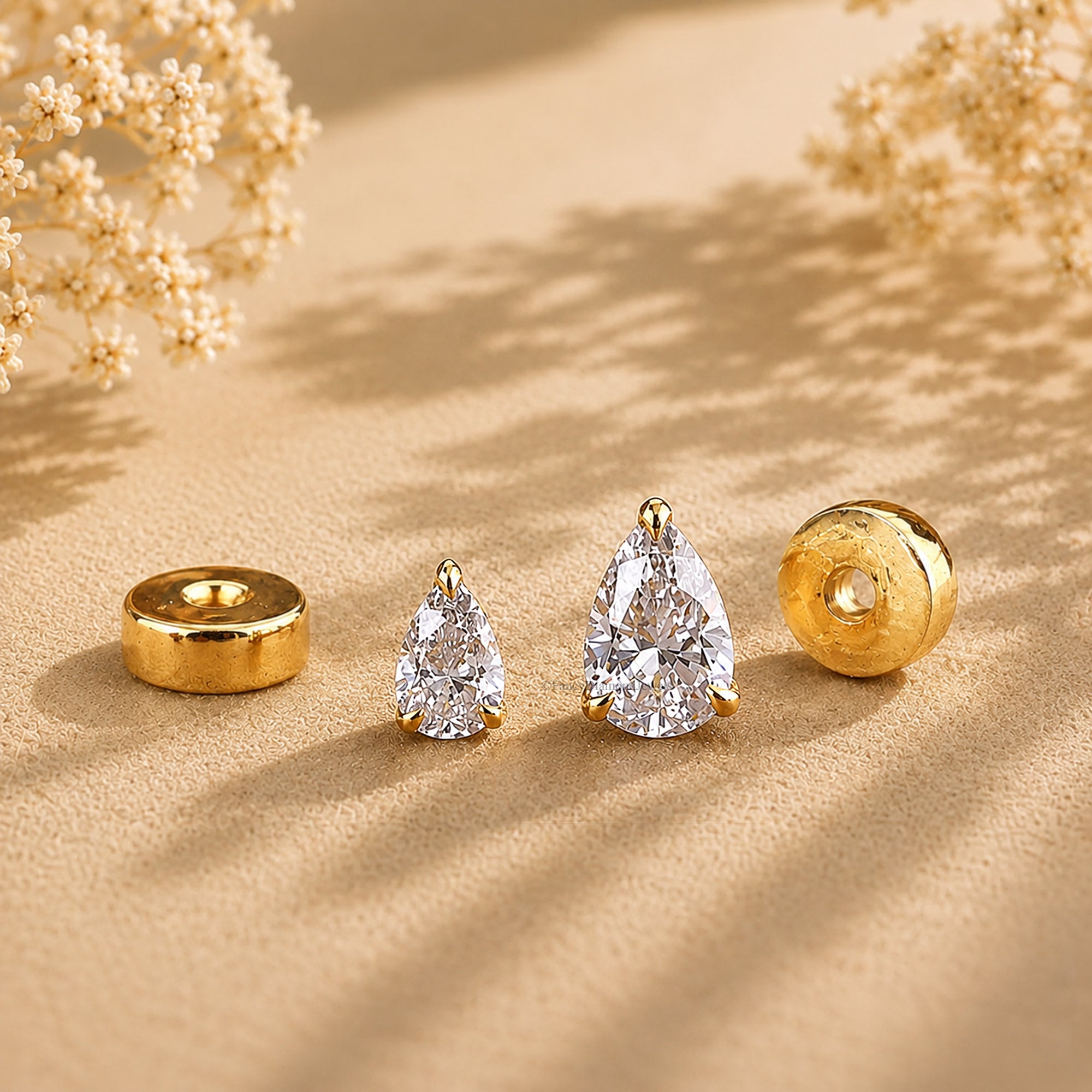 14K Gold Pear Cut Moissanite Diamond Threadless Flat Back Earring Tiny Diamond Helix Conch Stud Minimalist Single Earring Gift For Her FD594