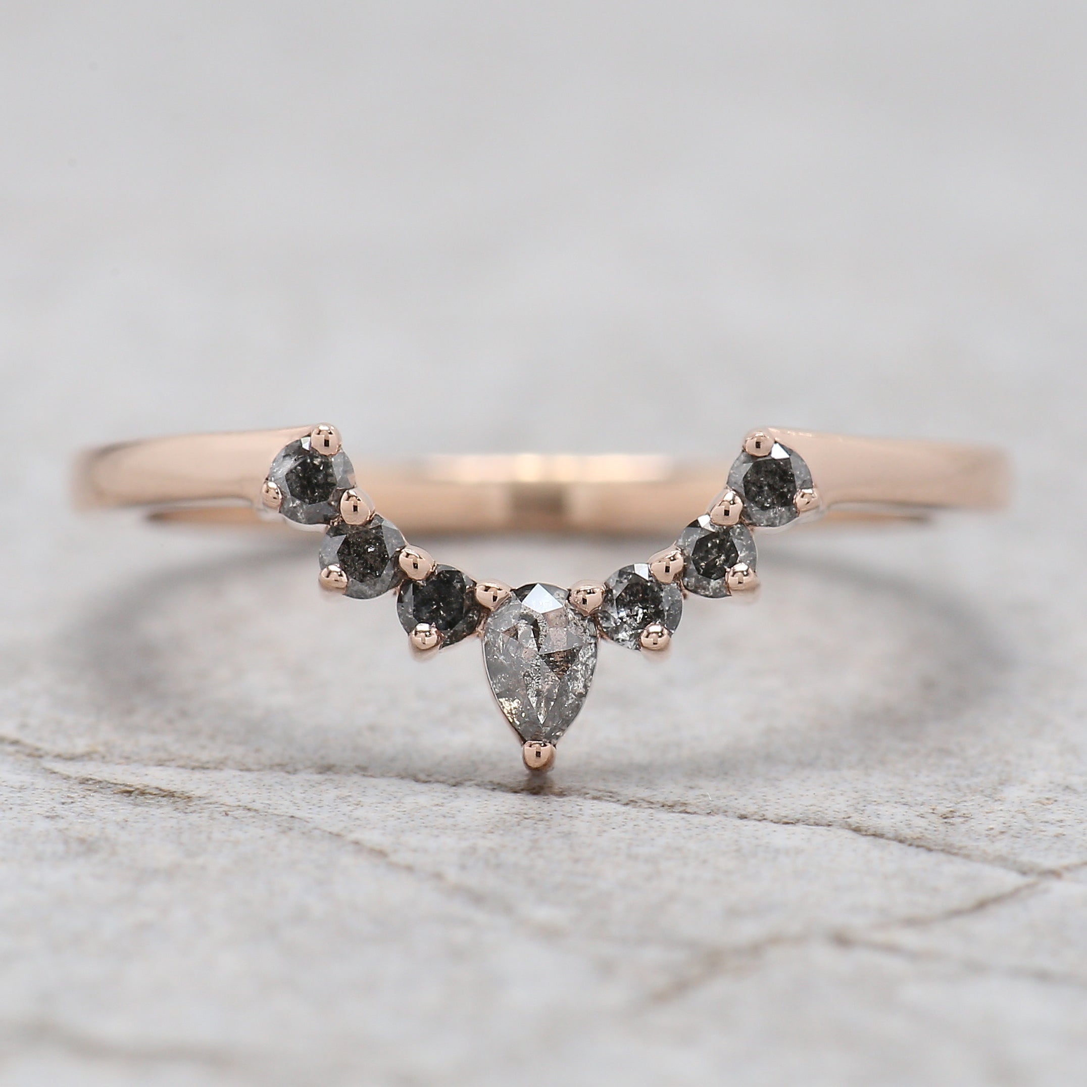 Round Rose Cut Salt And Pepper Diamond Ring 1.54 Ct 6.73 MM Round Diamond Ring 14K Rose Gold Silver Engagement Ring Gift For Her QL1917