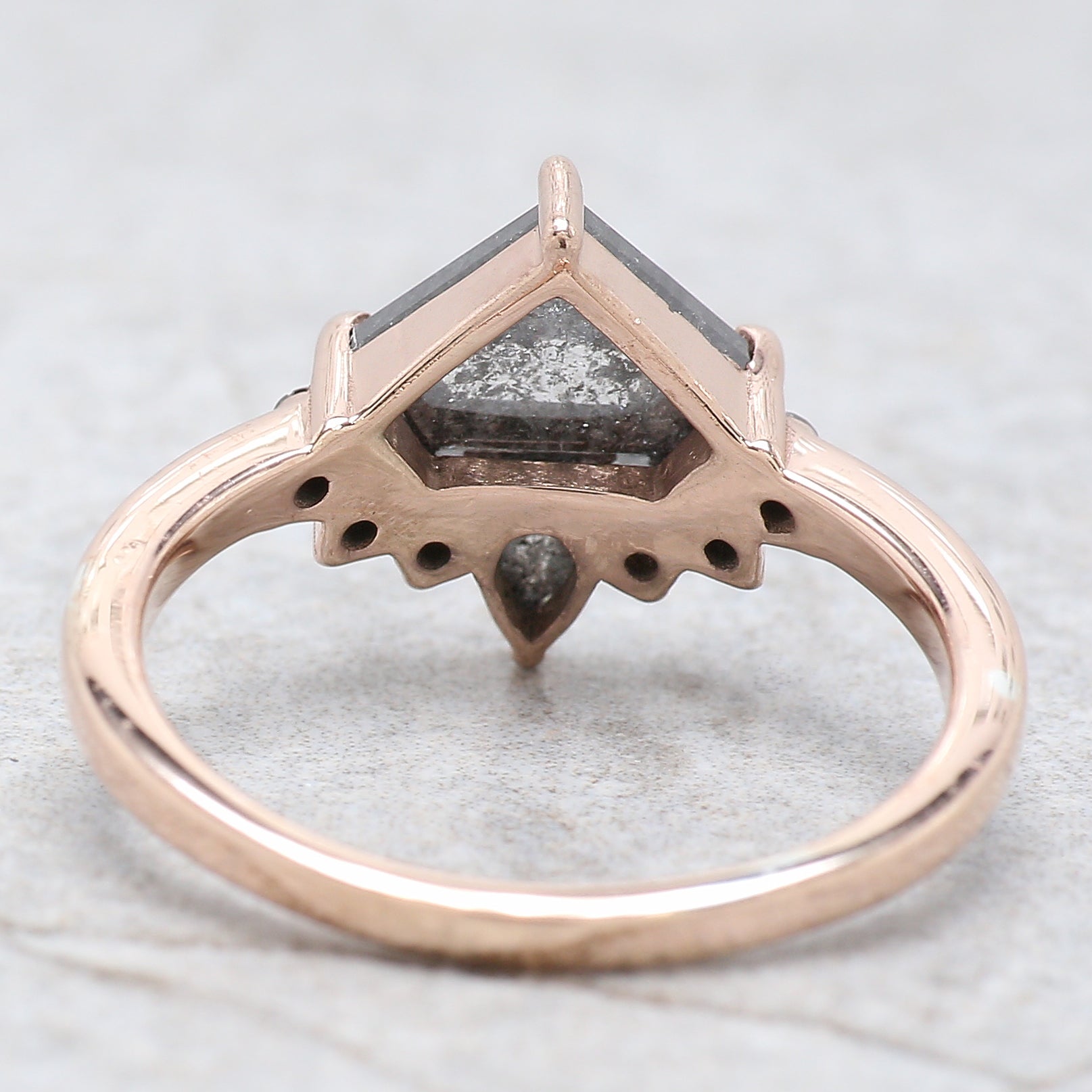 Shield Salt And Pepper Diamond Ring 1.31 Ct 6.50 MM Shield Shape Diamond Ring 14K Solid Rose Gold Silver Engagement Ring Gift For Her QL254