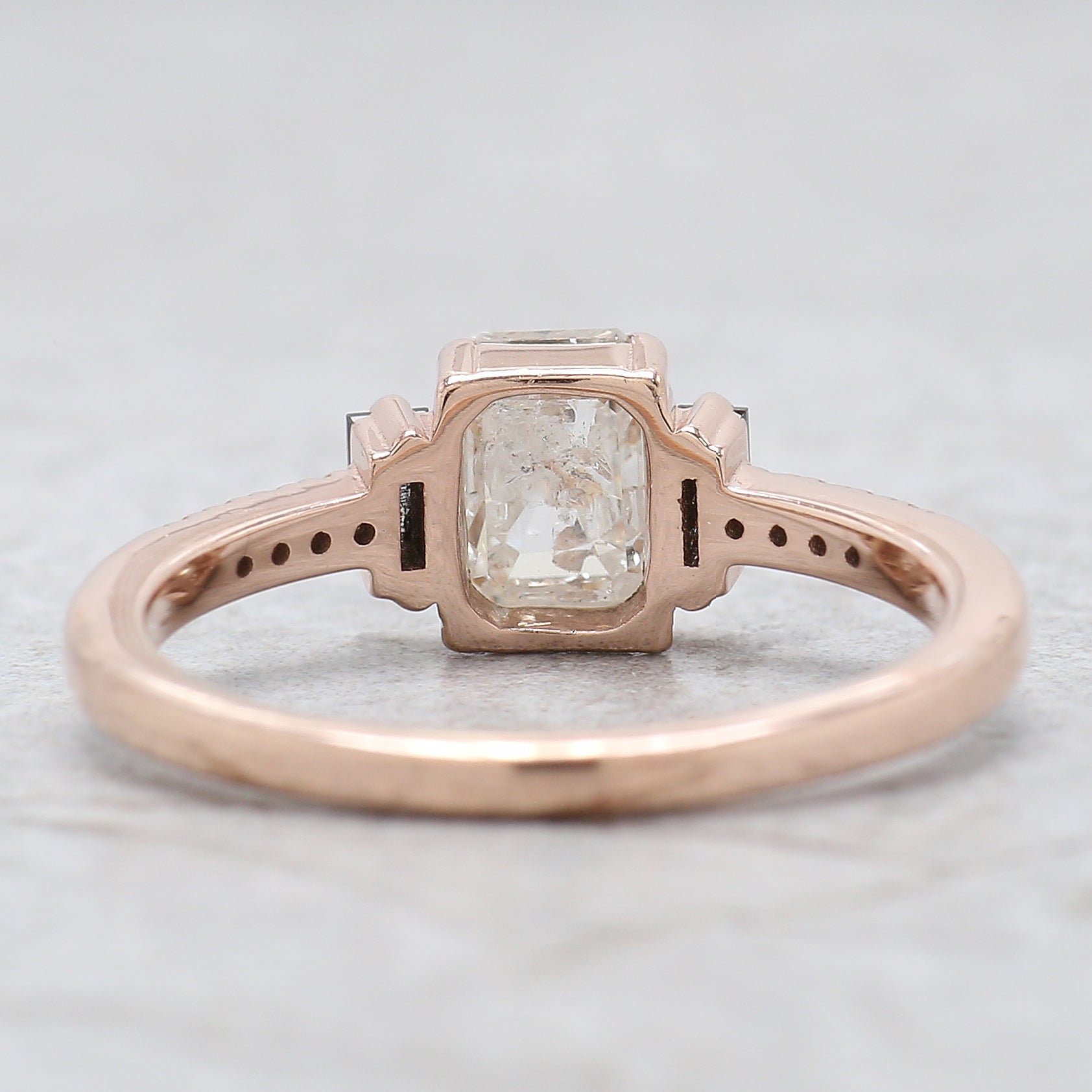 Emerald Cut Salt And Pepper Diamond Ring 1.05 Ct 6.28 MM Emerald Diamond Ring 14K Rose Gold Silver Engagement Ring Gift For Her QL2581