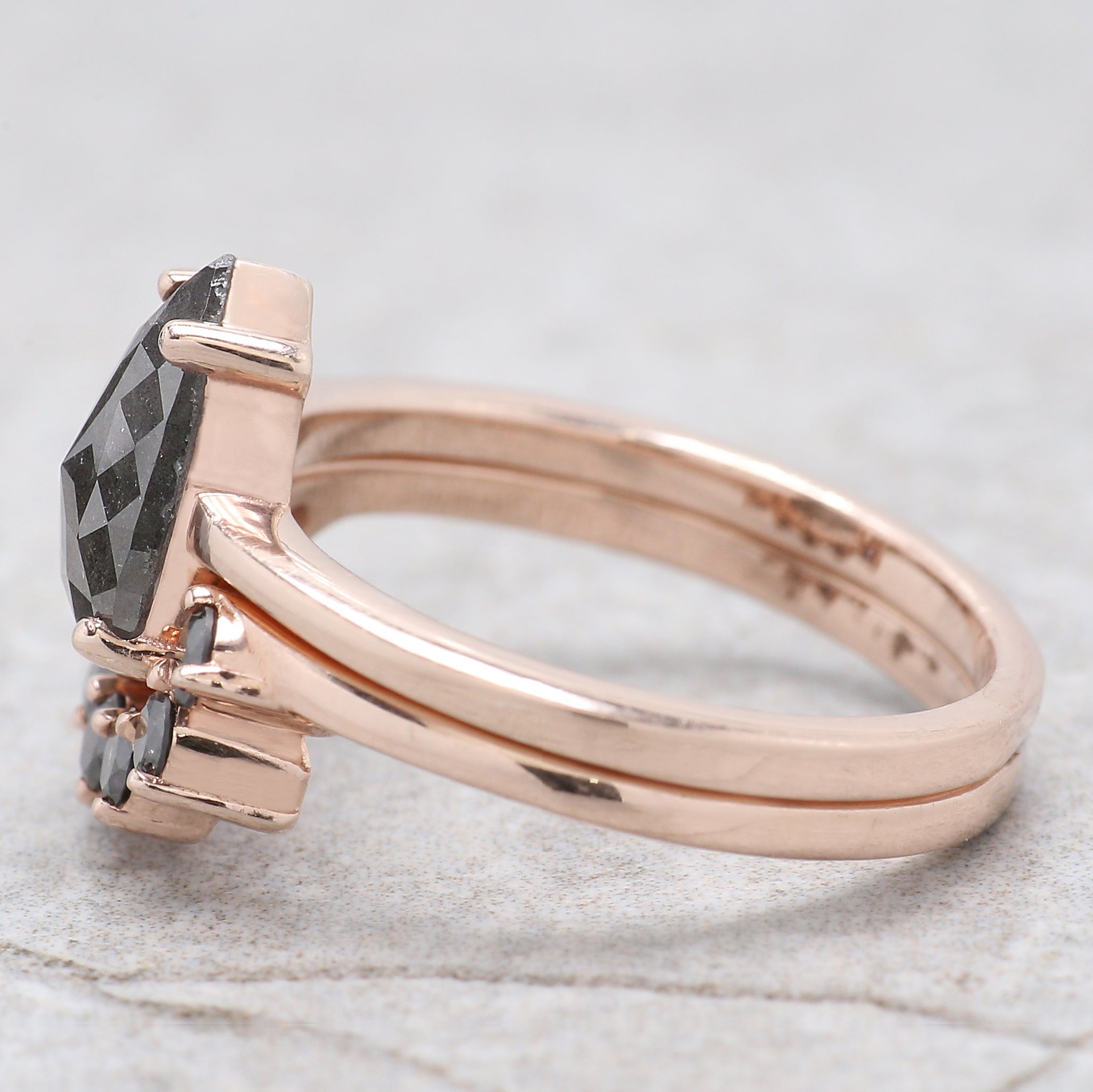 1.37 Ct Natural Pear Cut Salt And Pepper Diamond Ring 9.60 MM Pear Diamond Ring 14K Solid Rose Gold Silver Engagement Ring Pear Ring QL1577