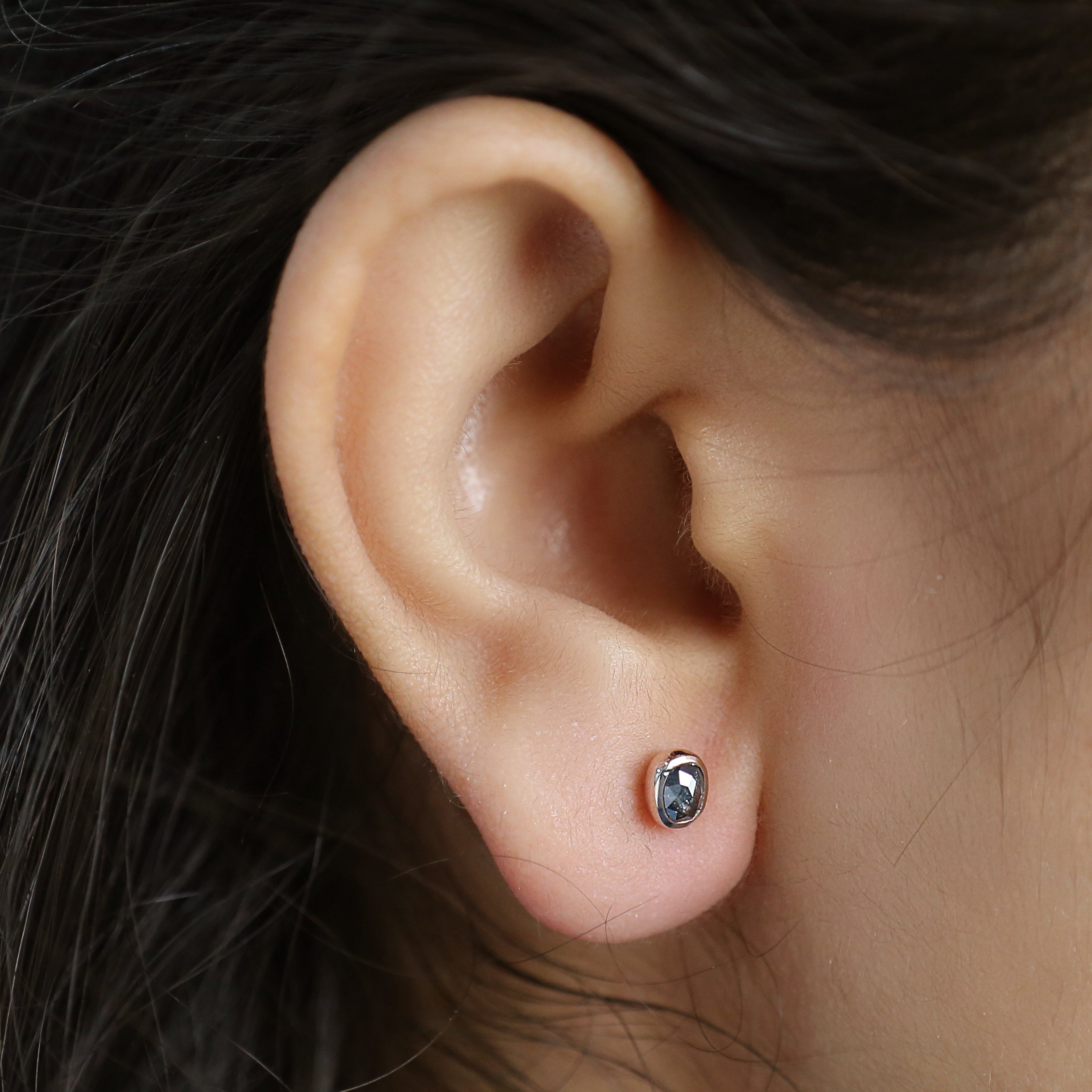 Oval Cut Salt And Pepper Diamond Earring 0.60 Ct 4.95 MM Oval Shape Diamond Earring 14K Solid Rose Gold Silver Earring Gift For Her KDL2558