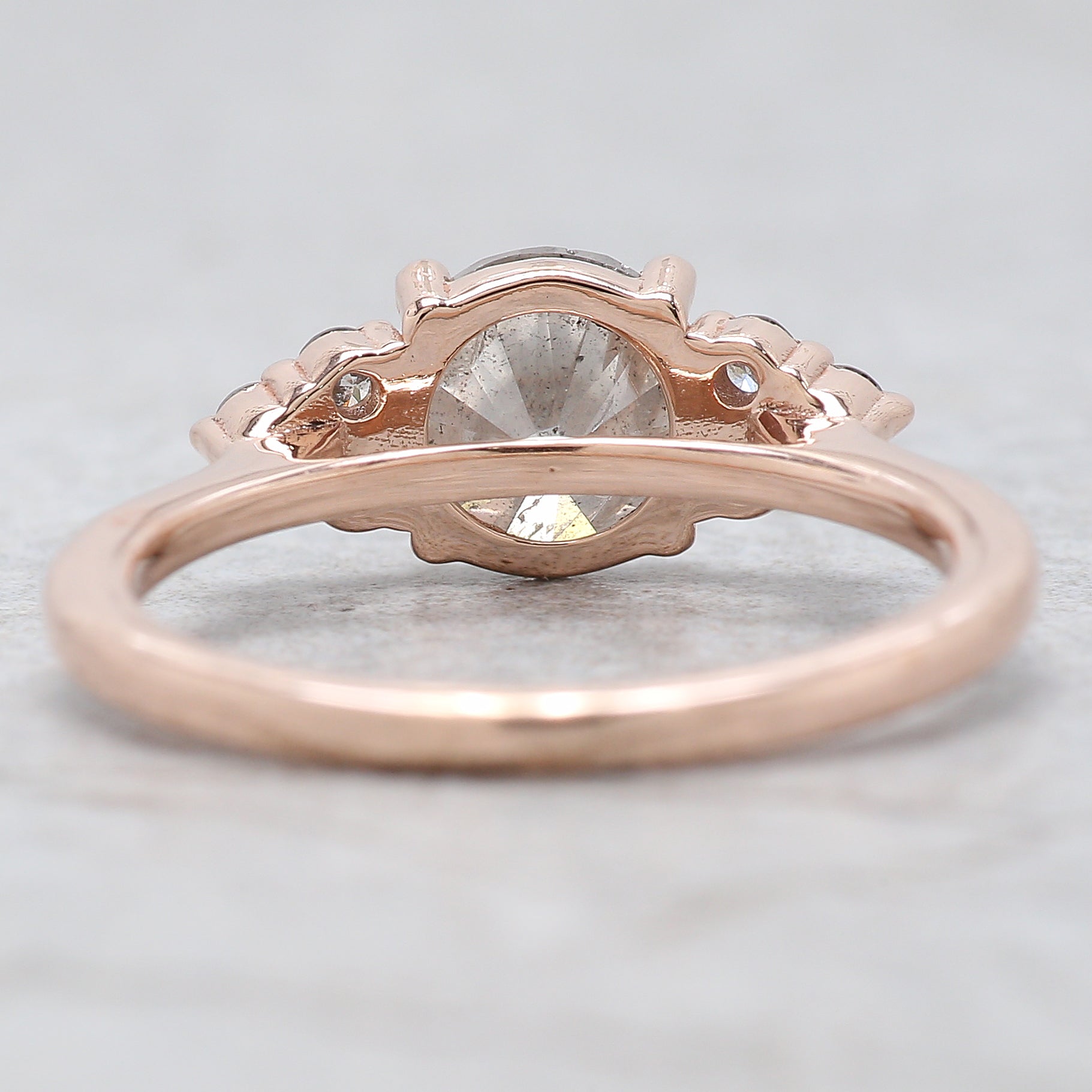 Round Cut Salt And Pepper Diamond Ring 1.43 Ct 6.75 MM Round Diamond Ring 14K Solid Rose Gold Silver Engagement Ring Gift For Her QL8207