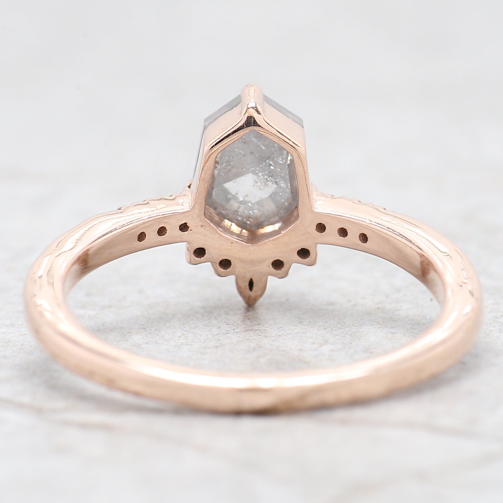 Shield Cut Salt And Pepper Diamond Ring 1.12 Ct 7.08 MM Shield Diamond Ring 14K Solid Rose Gold Silver Engagement Ring Gift For Her QL2570