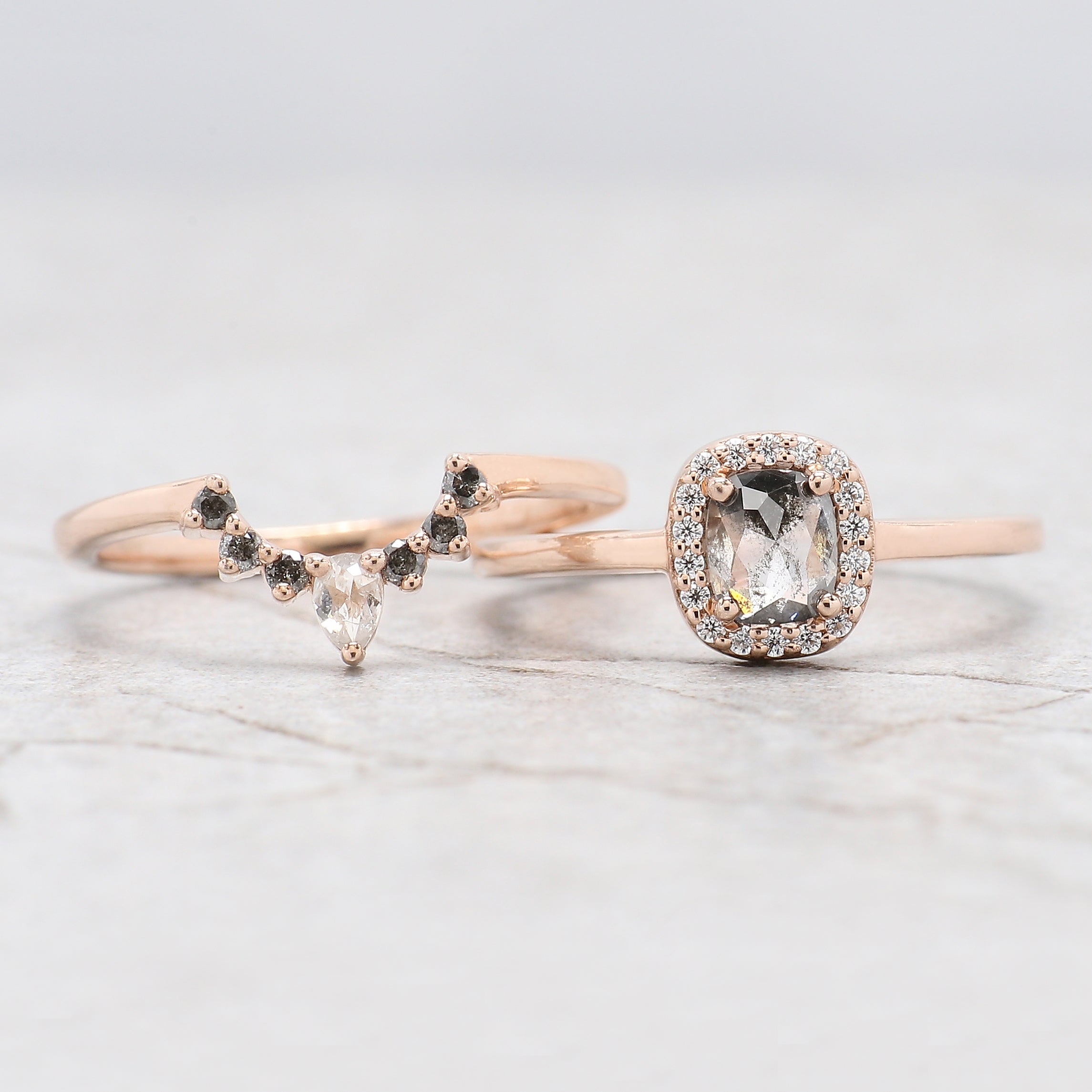 Cushion Cut Salt And Pepper Diamond Ring 0.61 Ct 5.20 MM Cushion Shape Diamond Ring 14K Rose Gold Silver Engagement Ring Gift For Her QL2717