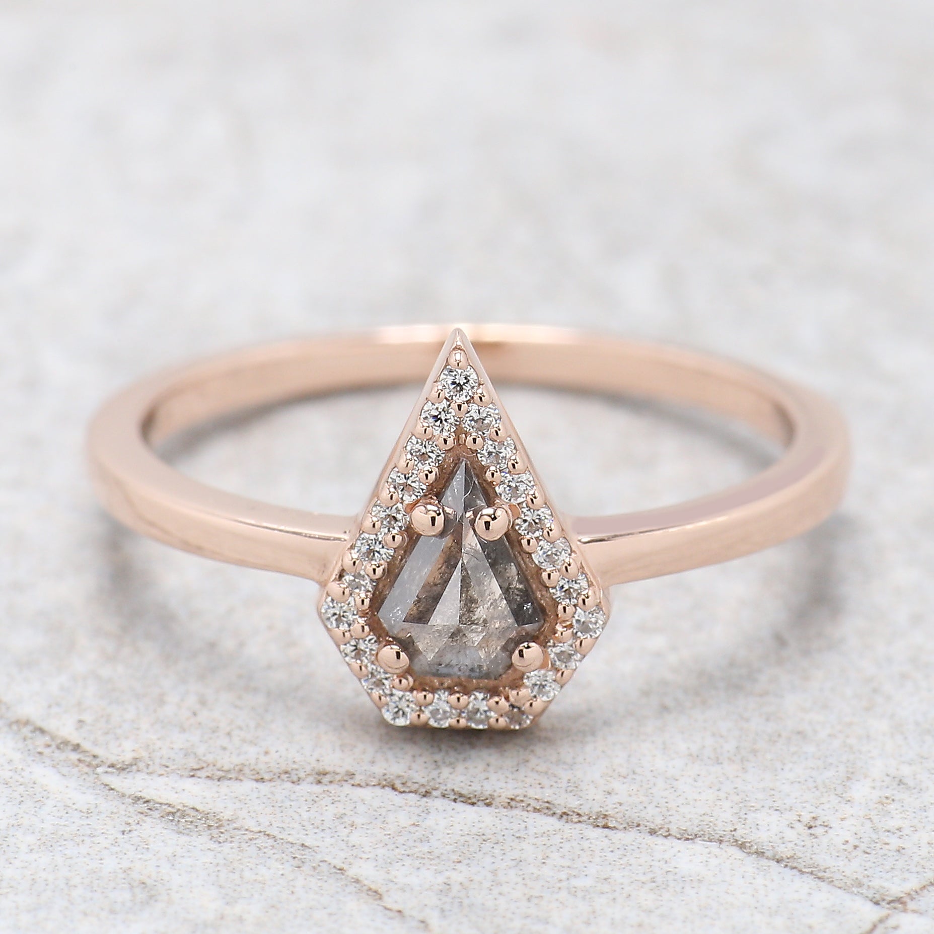 Shield Cut Salt And Pepper Diamond Ring 0.35 Ct 6.00 MM Shield Diamond Ring 14K Solid Rose Gold Silver Engagement Ring Gift For Her KD1114