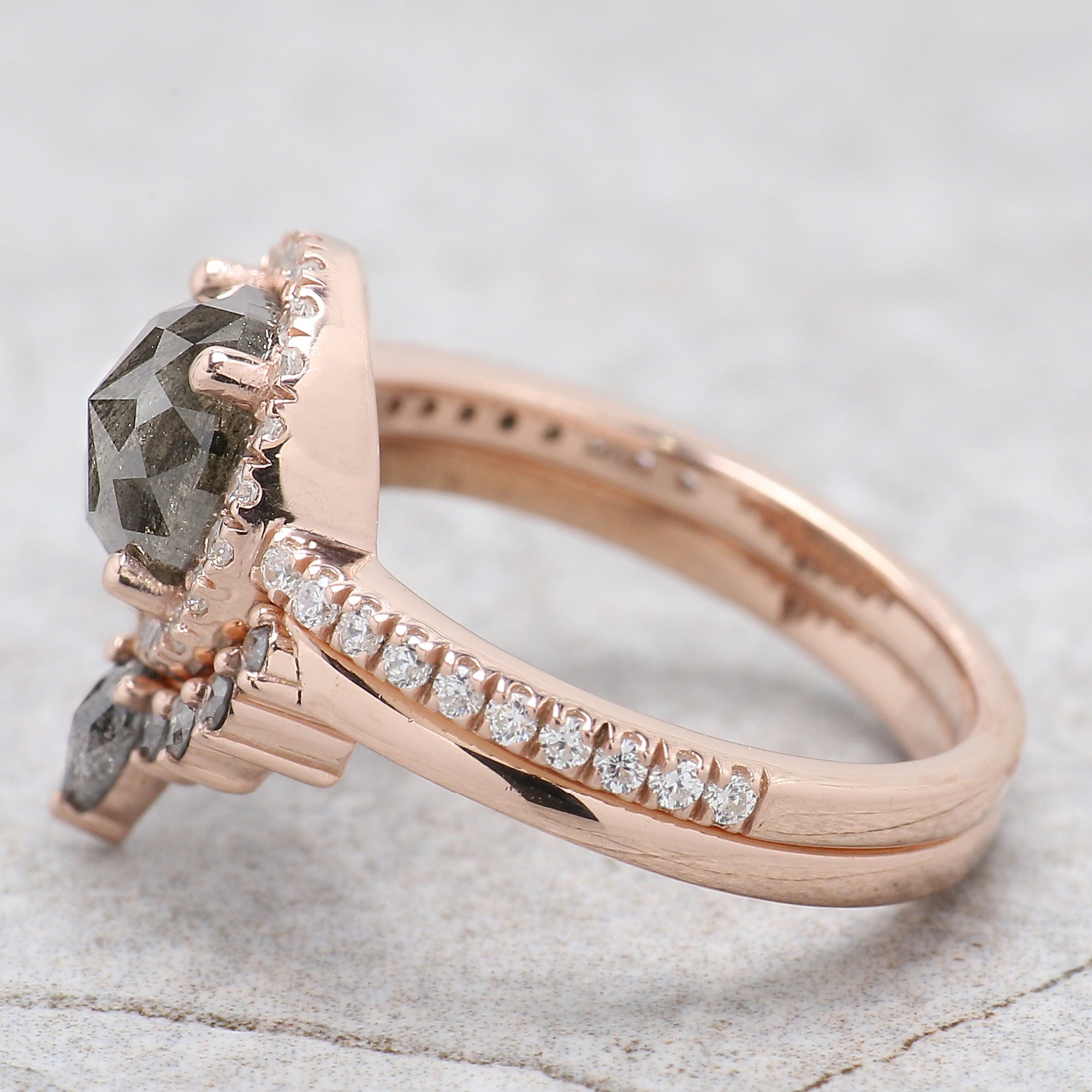 Round Rose Cut Salt And Pepper Diamond Ring 1.69 Ct 7.36 MM Round Diamond Ring 14K Rose Gold Silver Engagement Ring Gift For Her QL1949