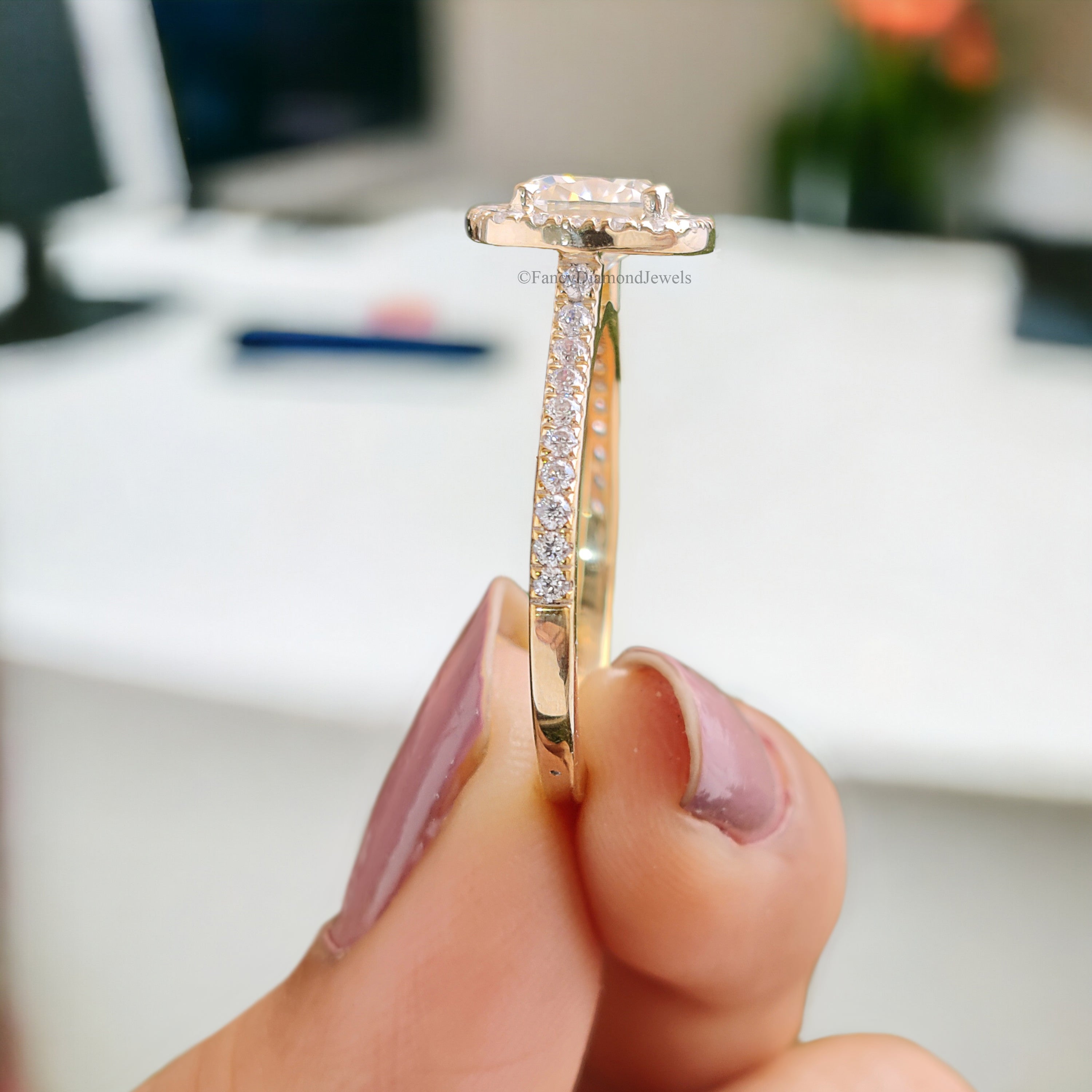 Cushion Moissanite Engagement Ring 1.00 CT Cushion Cut Moissanite Ring Halo Set Wedding Ring For Women Promise Ring Gift For Her Ring FD157