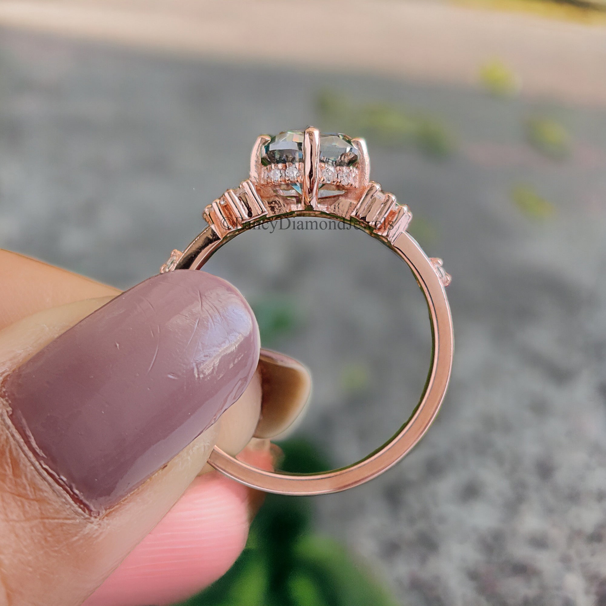 Muse Engagement Ring for Women 1.25 TW Cushion Fancy Cut Cyan Blue Moissanite Ring Hidden Halo Ring Wedding Ring for Her Comfort Fit FD08