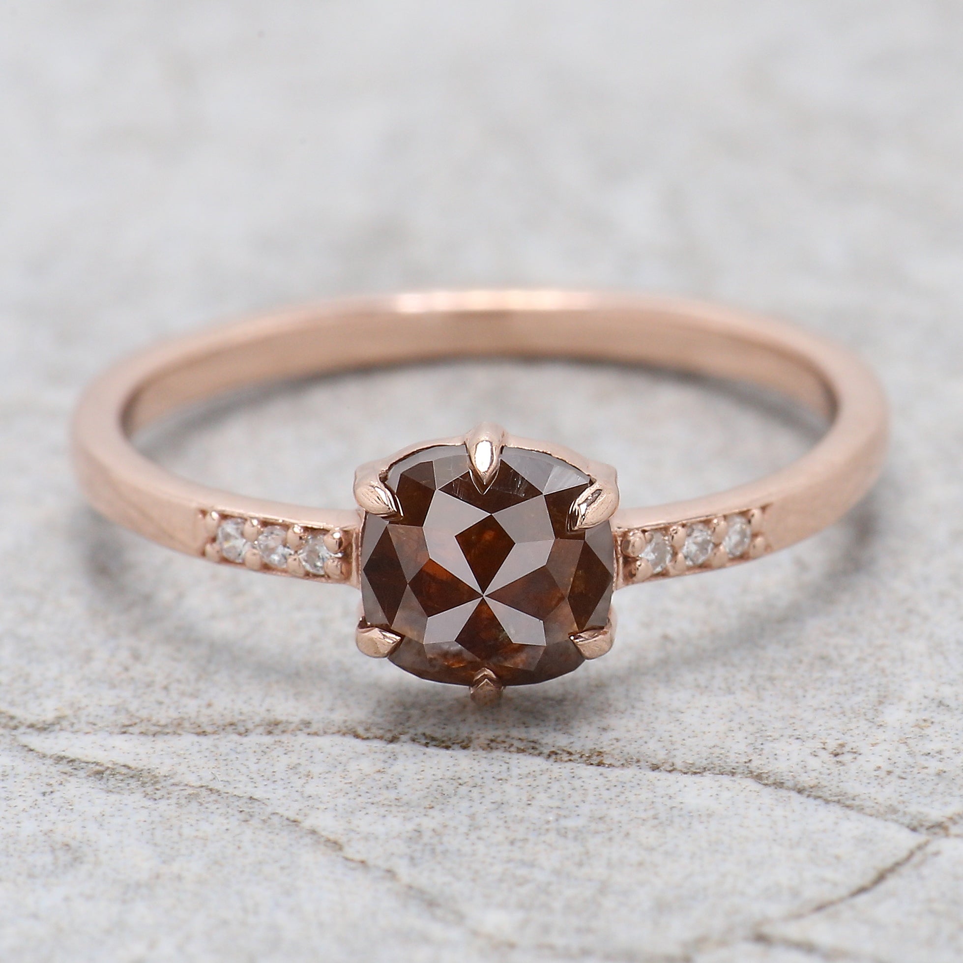 Cushion Shape Brown Color Diamond Ring 1.01 Ct 5.73 MM Cushion Diamond Ring 14K Solid Rose Gold Silver Engagement Ring Gift For Her QL2888