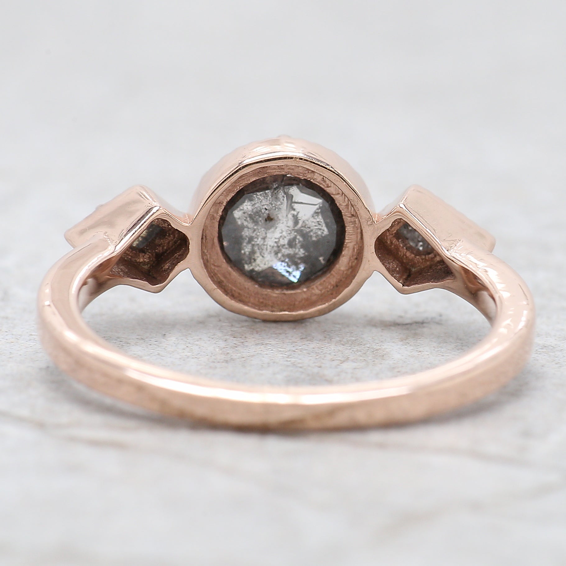 Round Rose Cut Salt And Pepper Diamond Ring 1.08 Ct 6.35 MM Round Diamond Ring 14K Rose Gold Silver Engagement Ring Gift For Her QL1402