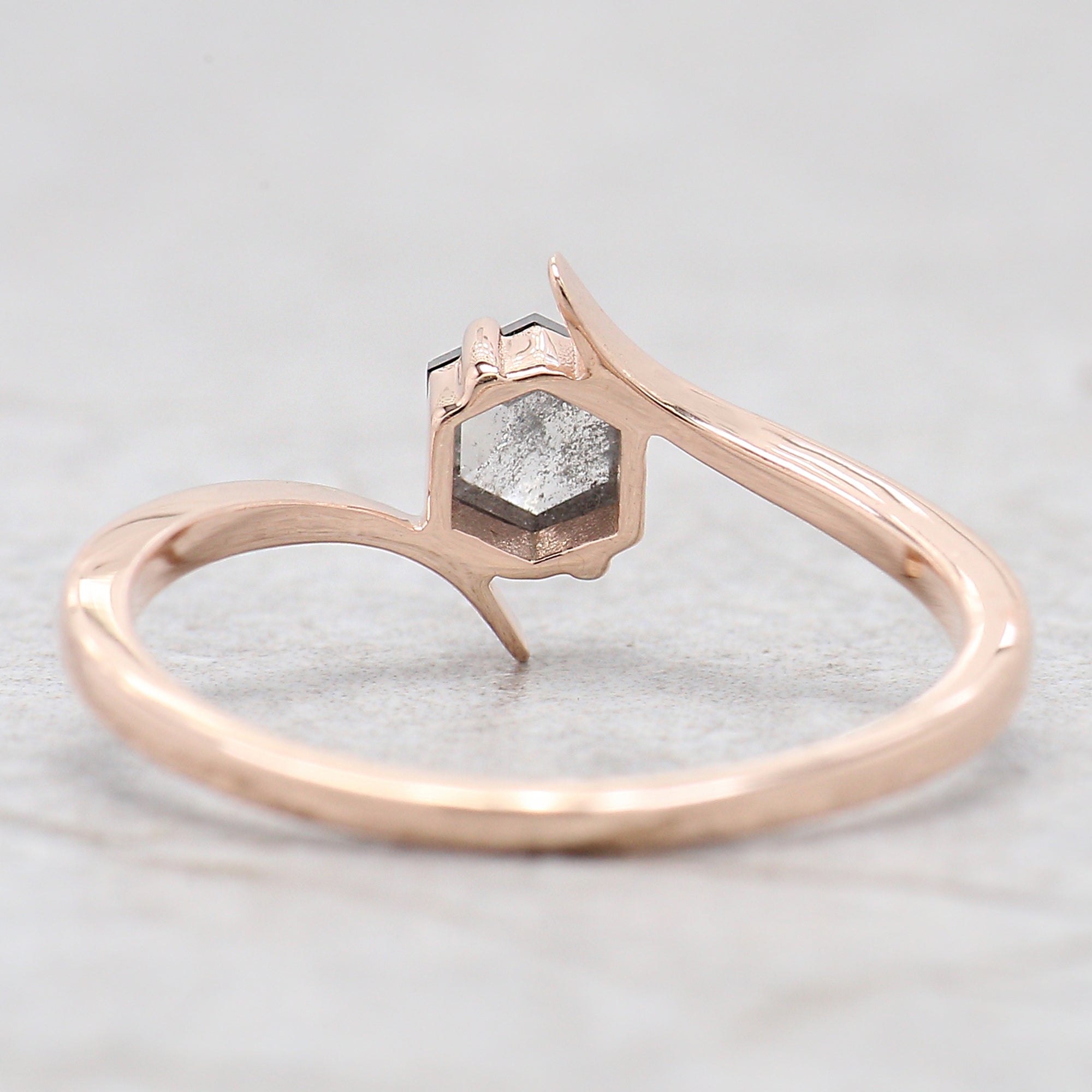 Hexagon Shape Black Color Diamond Ring 0.43 Ct 5.00 MM Hexagon Diamond Ring 14K Solid Rose Gold Silver Engagement Ring Gift For Her QN601