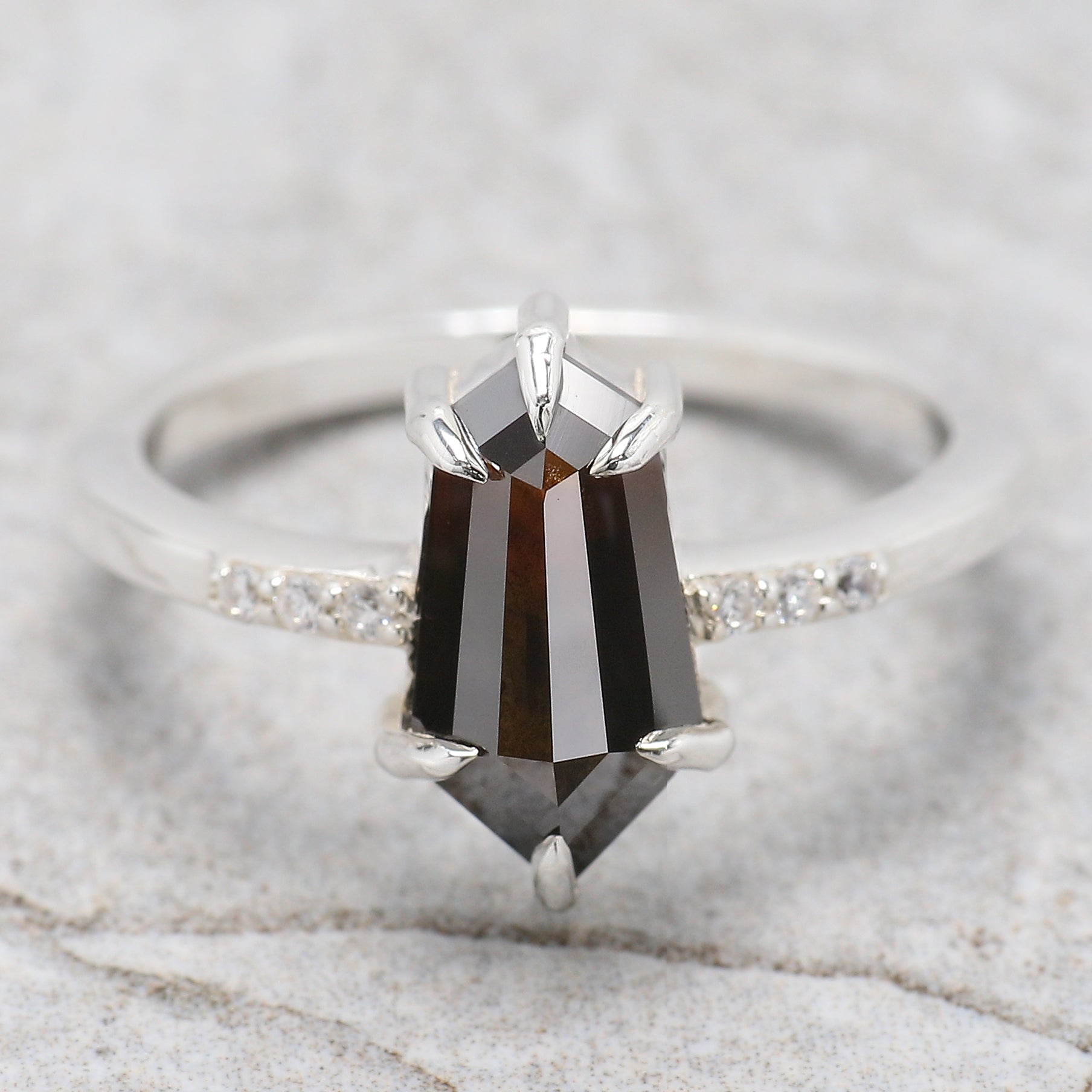 Shield Cut Brown Color Diamond Ring 1.84 Ct 11.55 MM Shield Diamond Ring 14K Solid White Gold Silver Engagement Ring Gift For Her QL1872