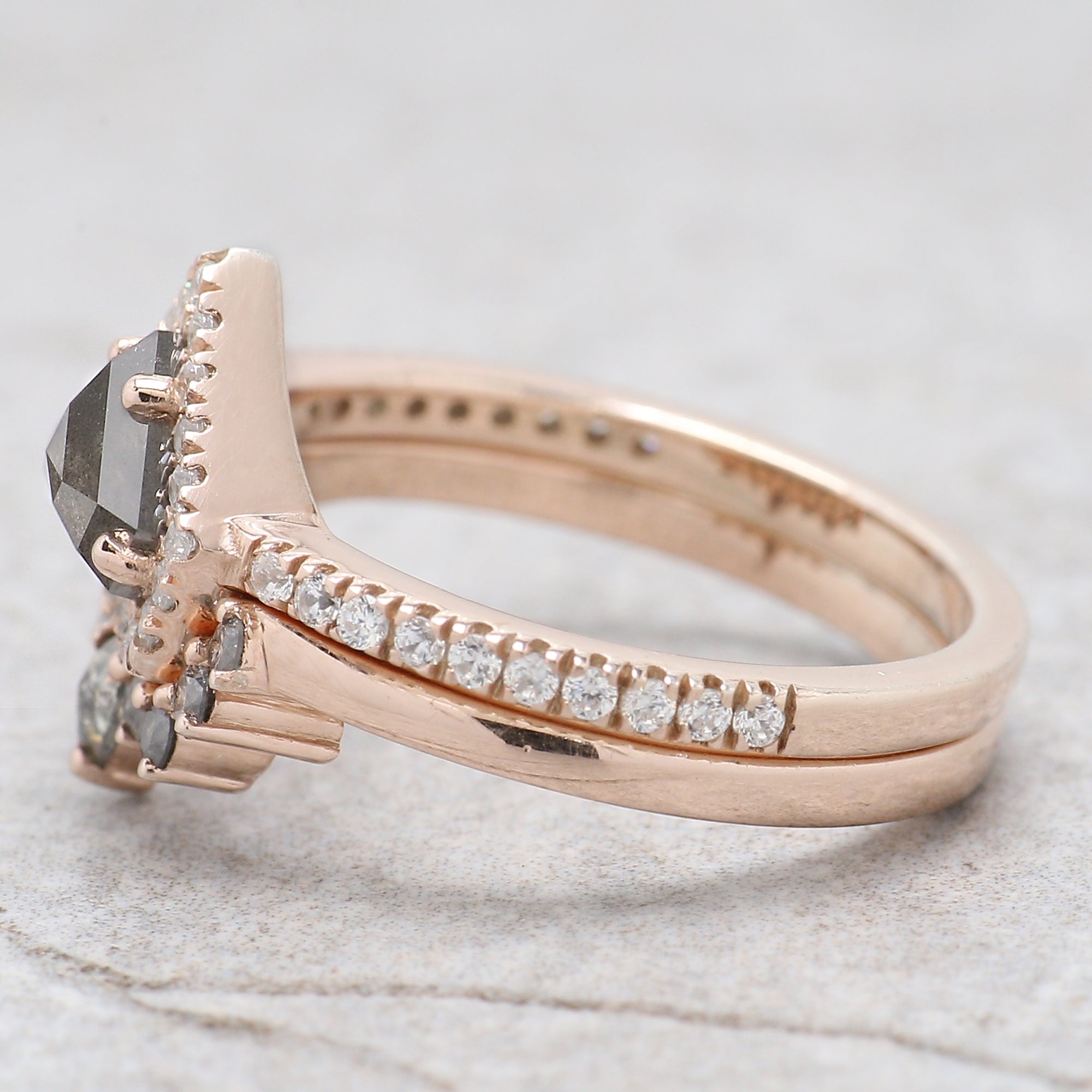 Shield Cut Salt And Pepper Diamond Ring 0.87 Ct 5.39 MM Shield Diamond Ring 14K Solid Rose Gold Silver Engagement Ring Gift For Her QL1942