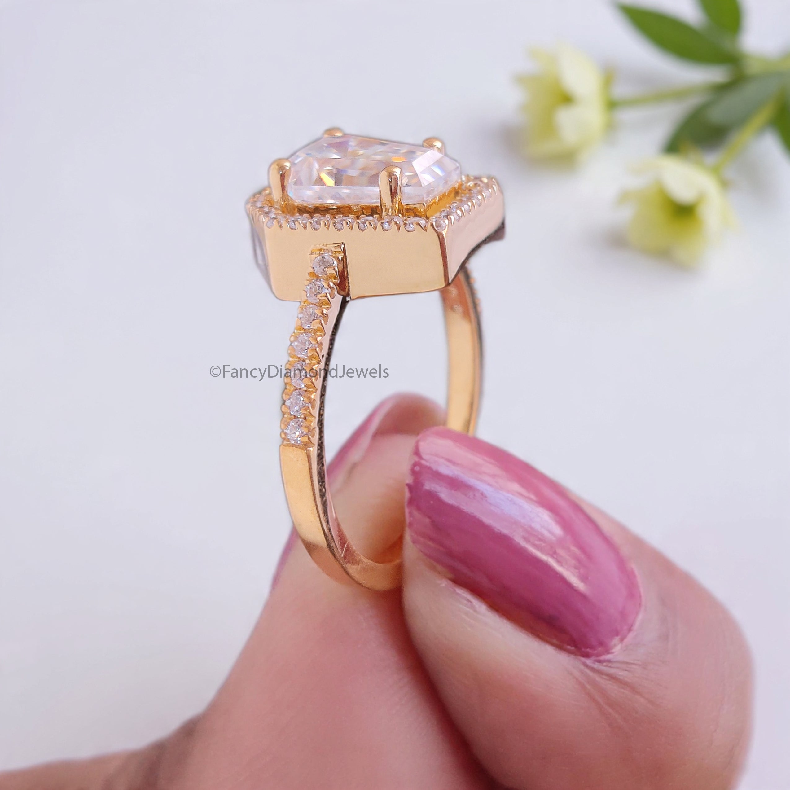 1.55 CT Coffin Lab Grown Diamond Promise Ring Coffin Diamond Halo/ Prong Set Ring Coffin Diamond Engagement Ring Gift For Wedding Ring FD474