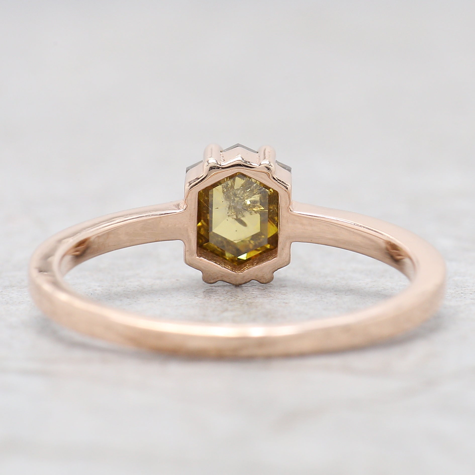 Hexagon Cut Green Color Diamond Ring 0.90 Ct 6.50 MM Hexagon Shape Diamond Ring 14K Rose Gold Silver Engagement Ring Gift For Her QL1070