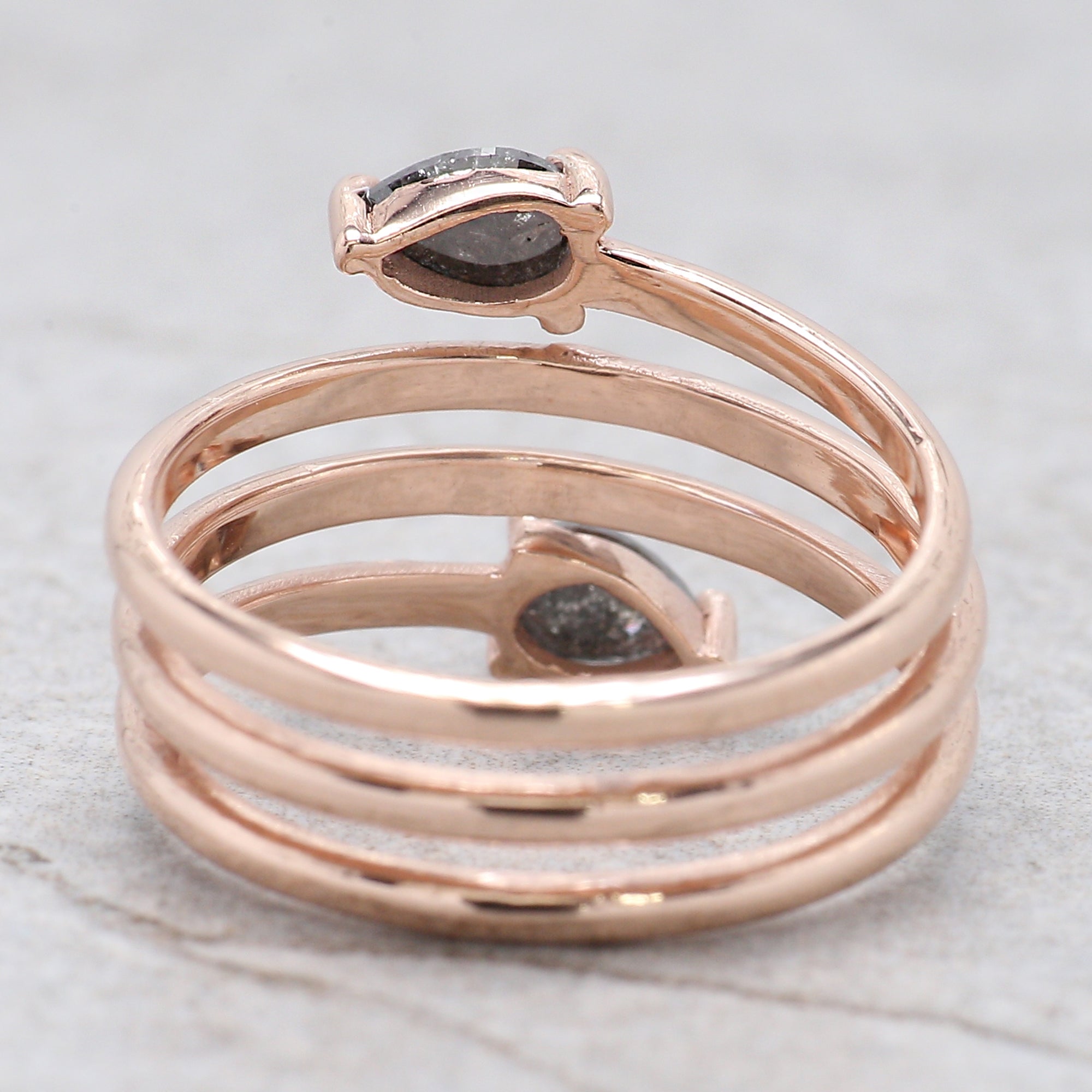 Salt And Pepper Pear Diamond Ring 14K Solid Rose White Yellow Gold Ring Engagement Wedding Gift Ring 0.47 CT QN942