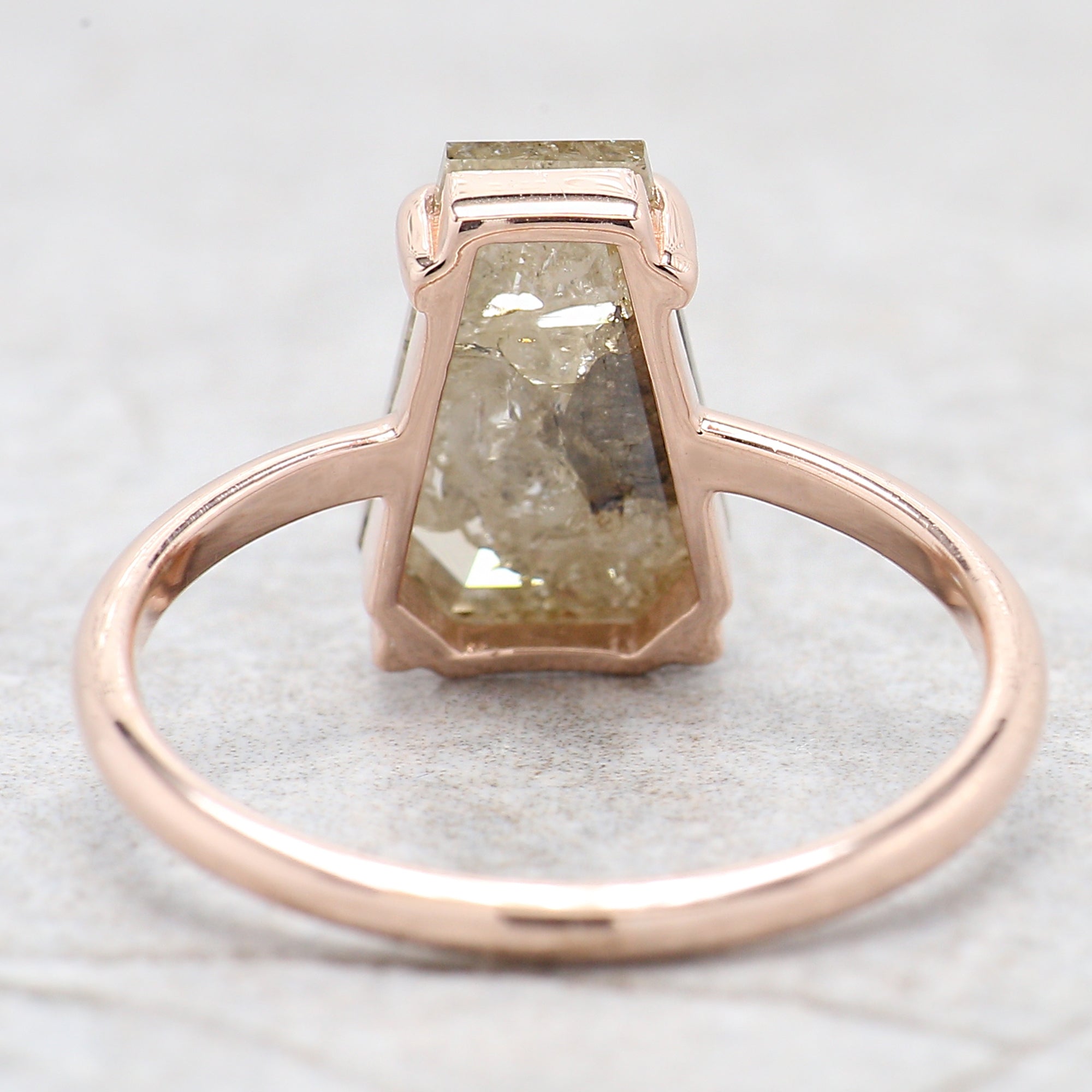 Coffin Cut Brown Color Diamond Ring 2.61 Ct 11.05 MM Coffin Diamond Ring 14K Solid Rose Gold Silver Engagement Ring Gift For Her QL400