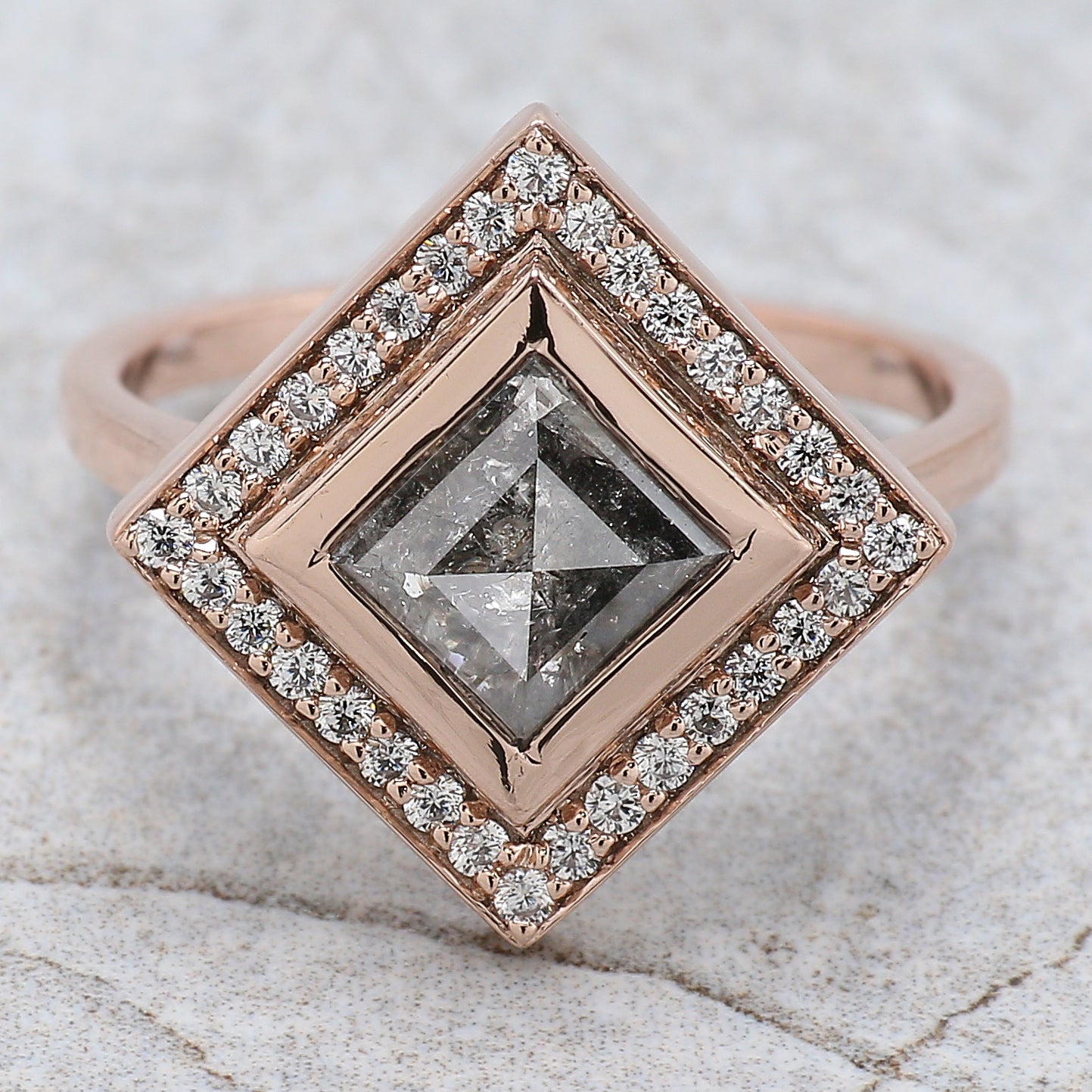 Kite Cut Salt And Pepper Diamond Ring 1.49 Ct 8.85 MM Kite Diamond Ring 14K Solid Rose Gold Silver Kite Engagement Ring Gift For Her QN863