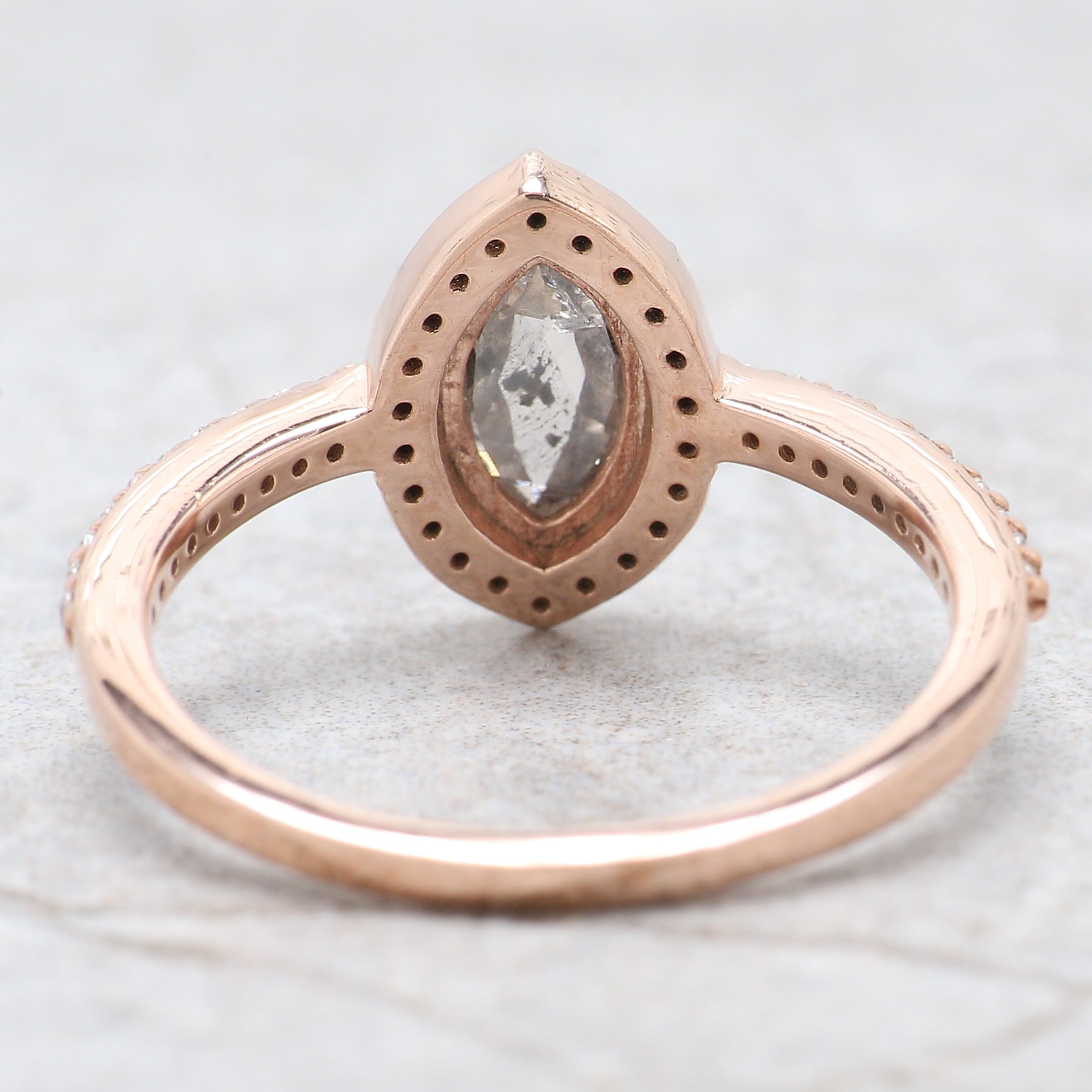 Marquise Salt And Pepper Diamond Ring 0.54 Ct 7.80 MM Marquise Diamond Ring 14K Solid Rose Gold Silver Engagement Ring Gift For Her QL348