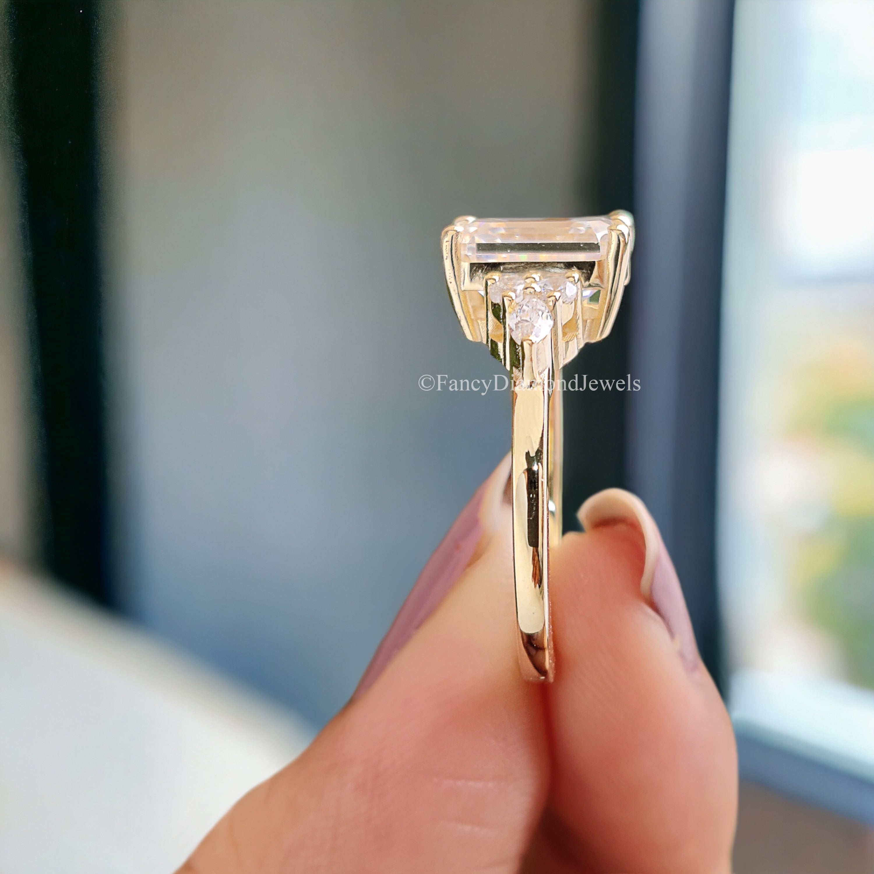 Vintage Emerald Cut Moissanite Engagement Ring Delicate Anniversary Ring Prong Simulated Diamond Ring Milgrain Antique Wedding Ring FD179