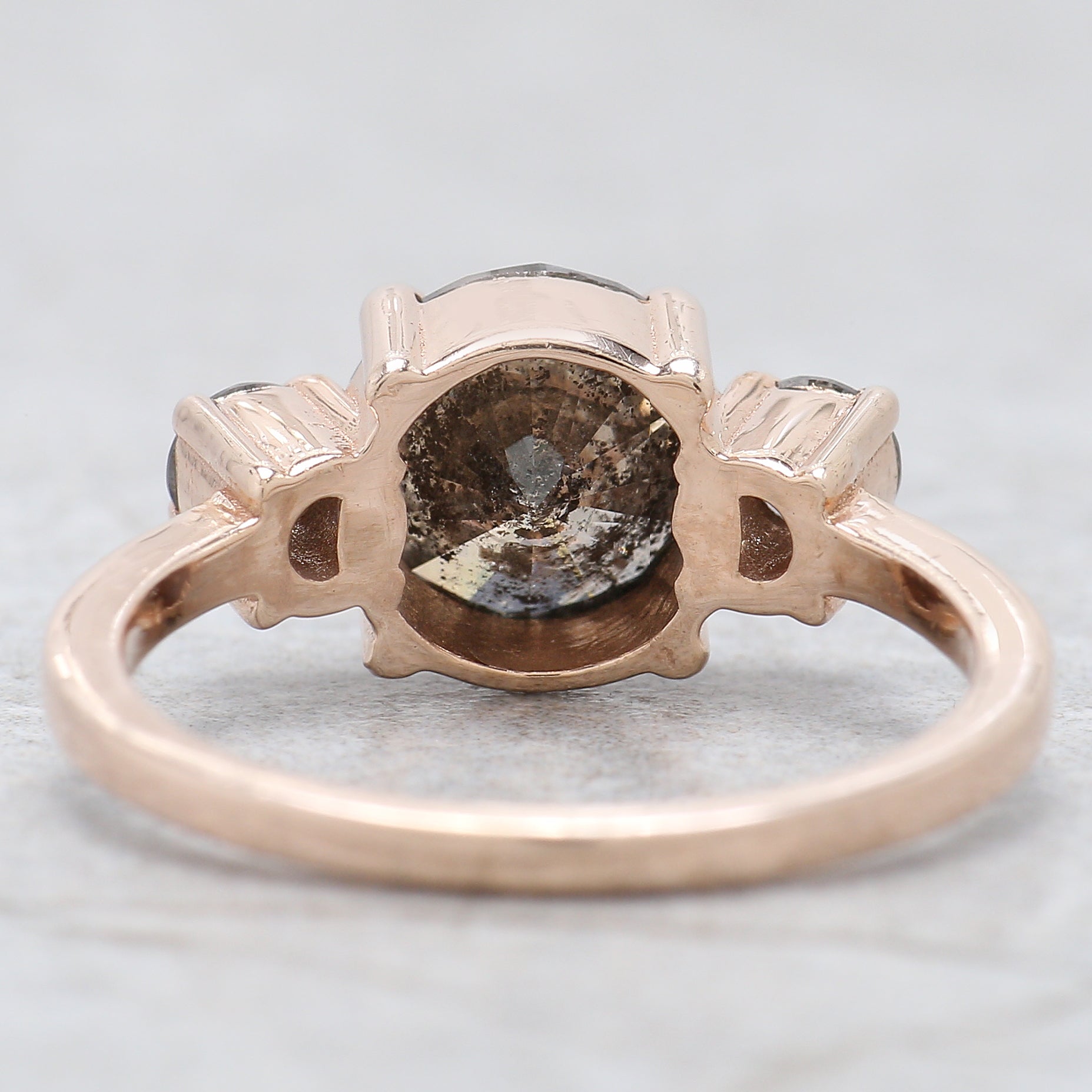 Round Cut Salt And Pepper Diamond Ring 2.05 Ct 7.85 MM Round Diamond Ring 14K Solid Rose Gold Silver Engagement Ring Gift For Her QL9209