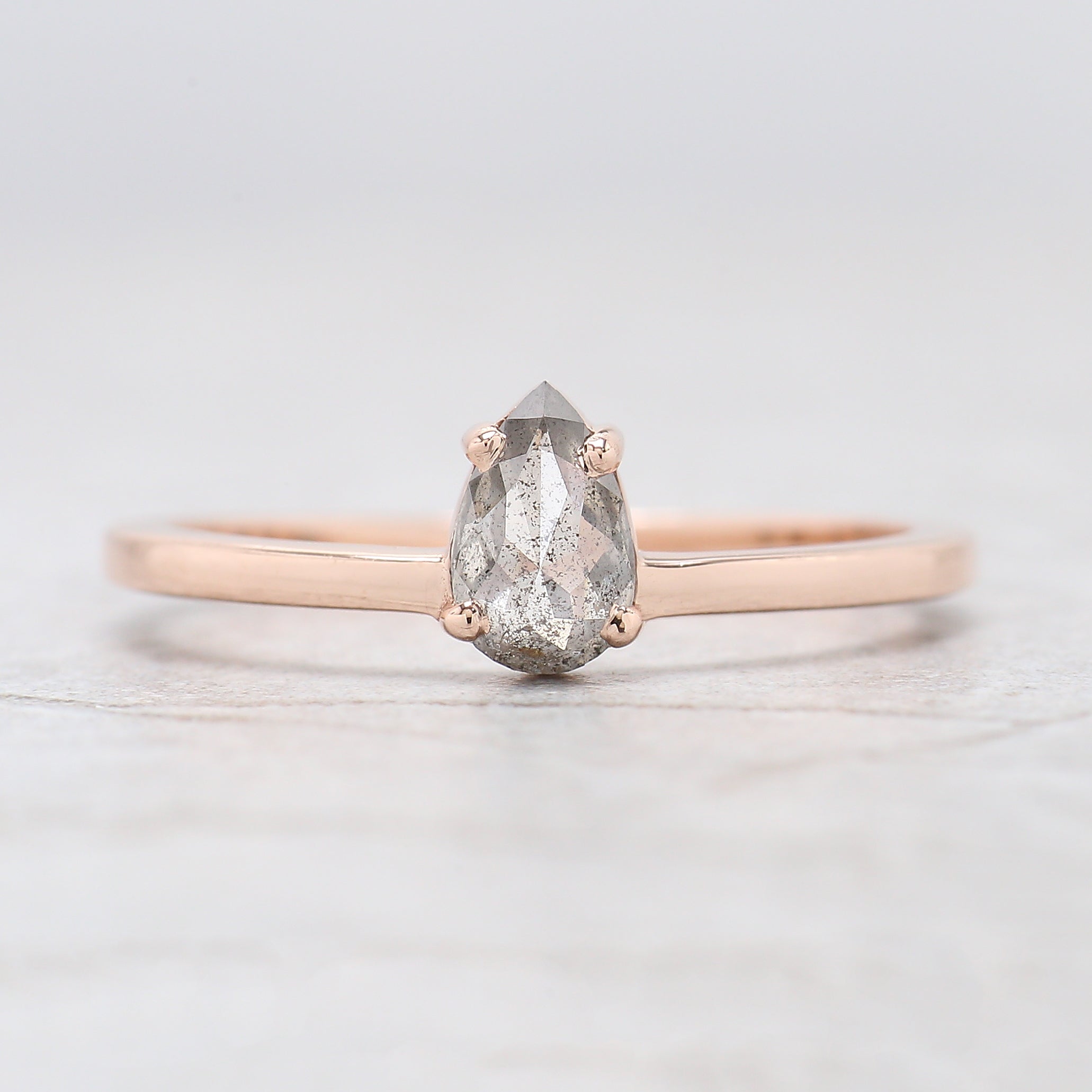 Pear Cut Salt And Pepper Diamond Ring 0.49 Ct 6.70 MM Pear Diamond Ring 14K Solid Rose Gold Silver Engagement Pear Ring Gift For Her KD1112