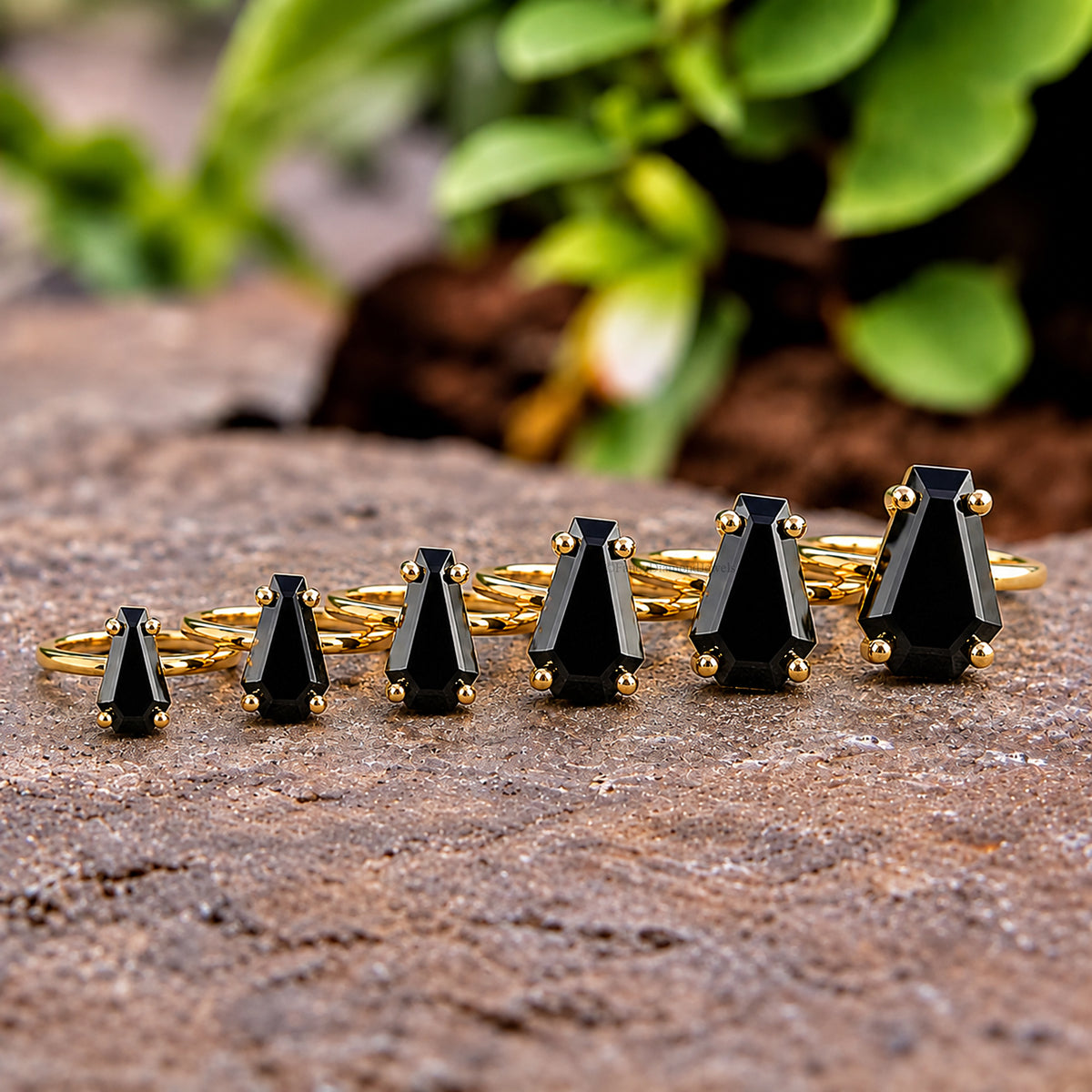 Coffin Black Onyx engagement ring 14mm 13mm 12mm 11mm 10mm 9mm stone ring Simulant Solitaire Diamond ring Silver ring Gift for her FD393