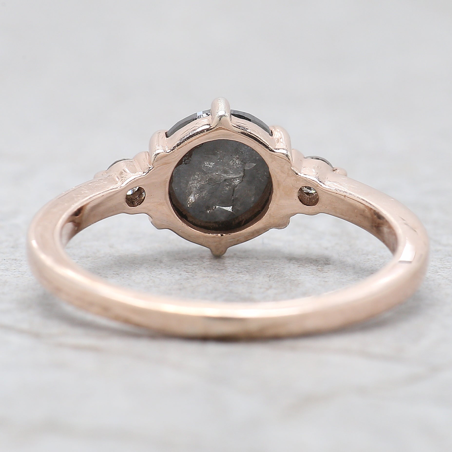 Round Rose Cut Salt And Pepper Diamond Ring 1.78 Ct 7.20 MM Round Diamond Ring 14K Rose Gold Silver Engagement Ring Gift For Her QN9666