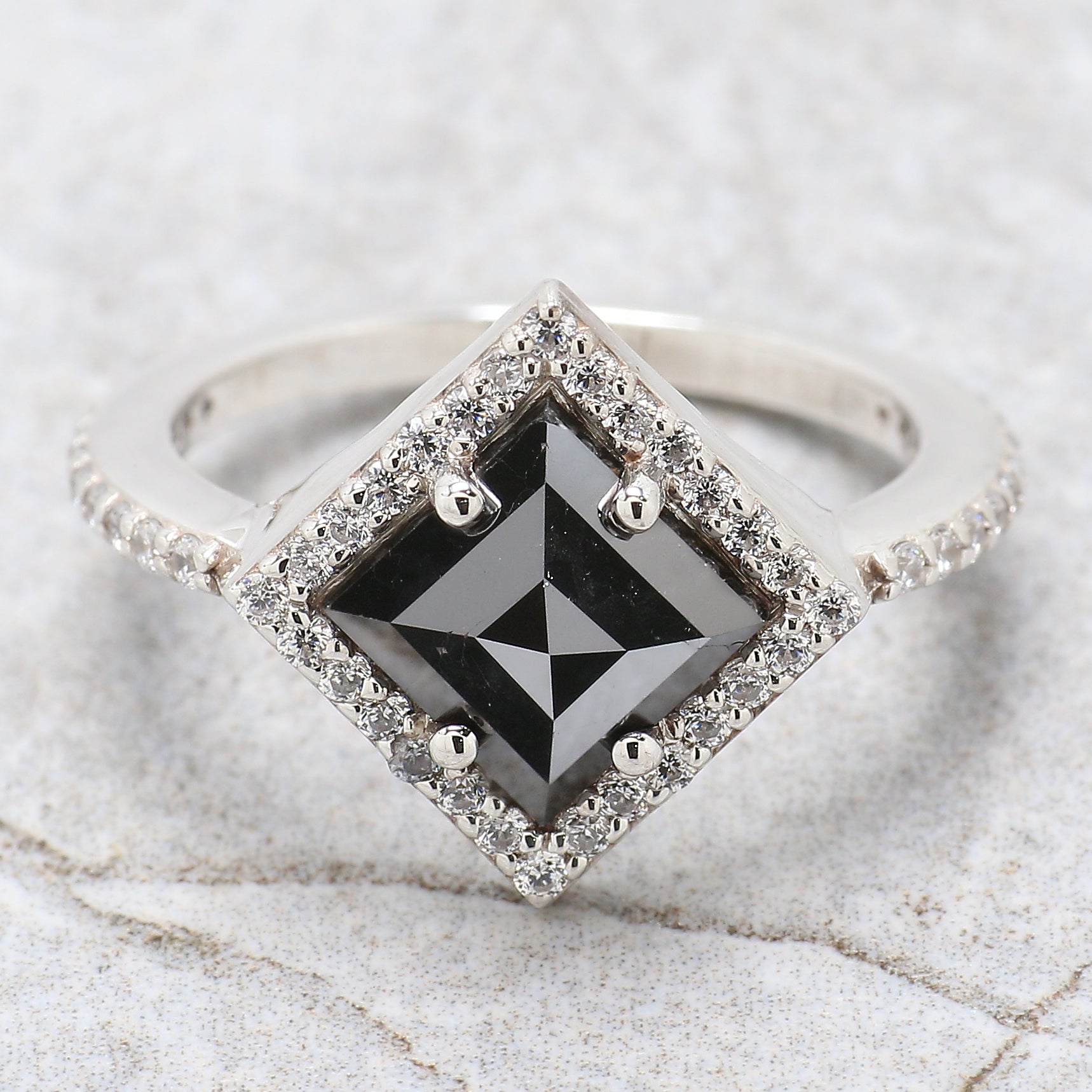 Kite Cut Black Color Diamond Ring 1.96 Ct 9.65 MM Kite Shape Diamond Ring 14K Solid White Gold Silver Engagement Ring Gift For Her QL9571