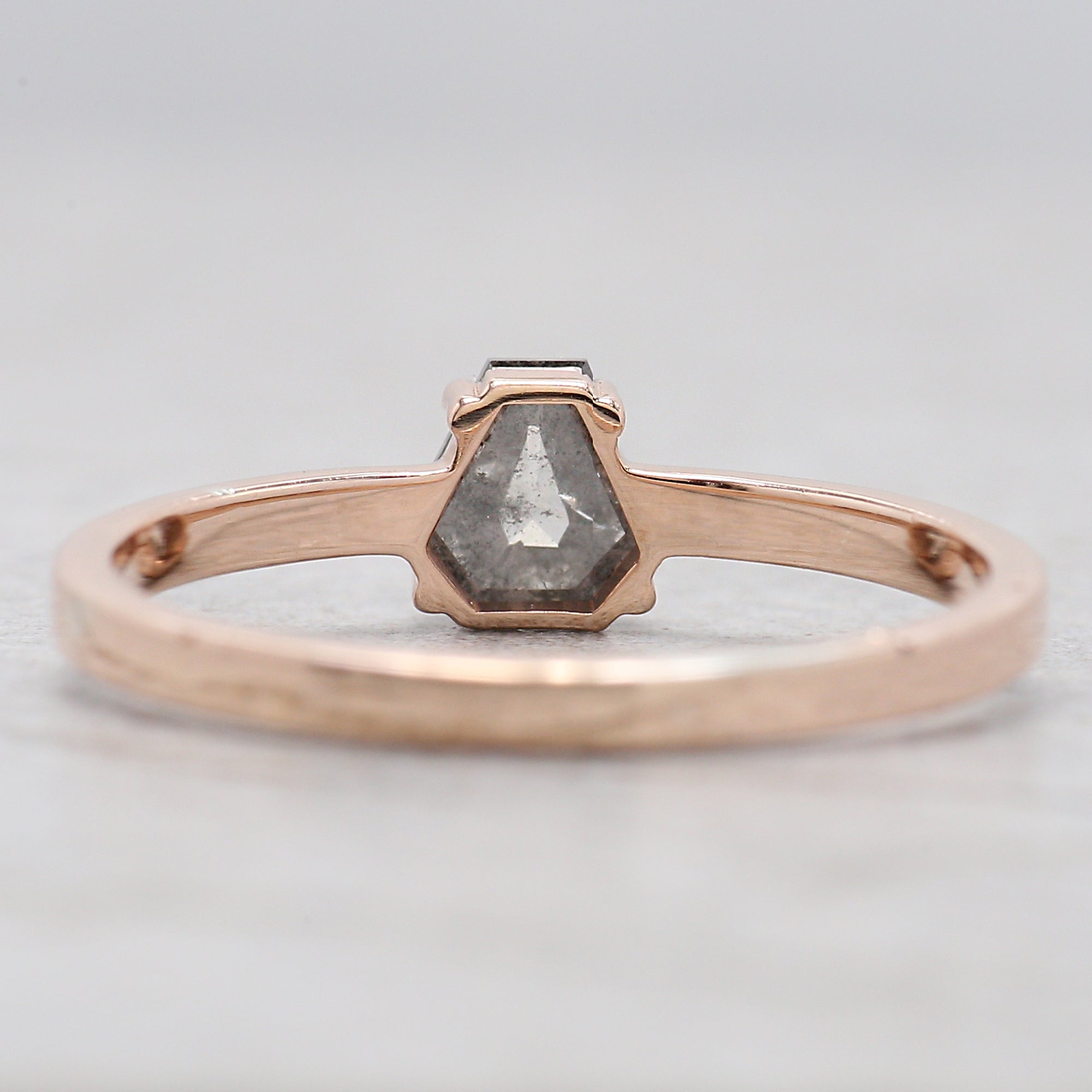 Coffin Cut Salt And Pepper Diamond Ring 0.46 Ct 5.30 MM Coffin Diamond Ring 14K Solid Rose Gold Silver Engagement Ring Gift For Her QN8892