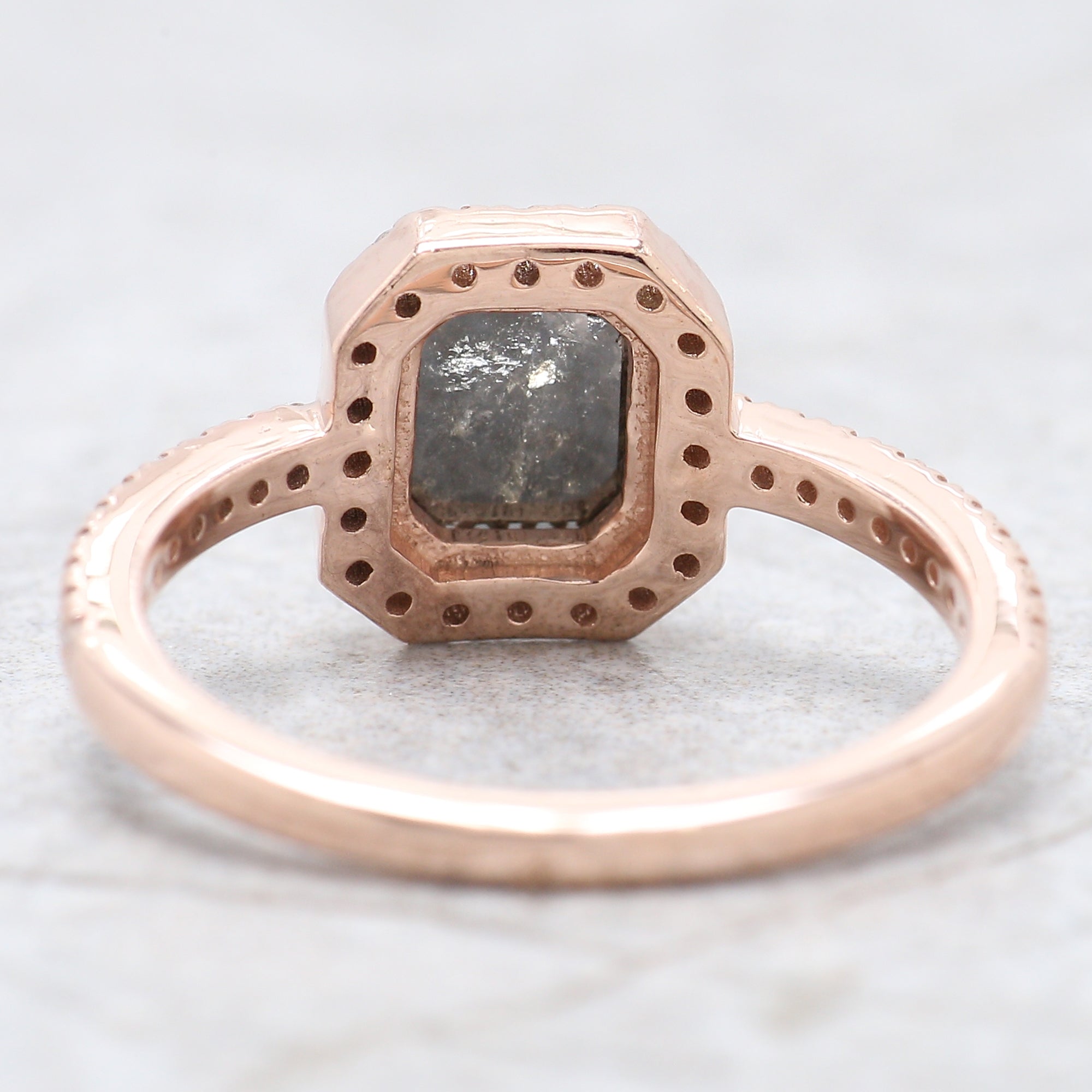 Emerald Cut Salt And Pepper Diamond Ring 1.26 Ct 6.10 MM Emerald Diamond Ring 14K Solid Rose Gold Silver Engagement Ring Gift For Her QK1954