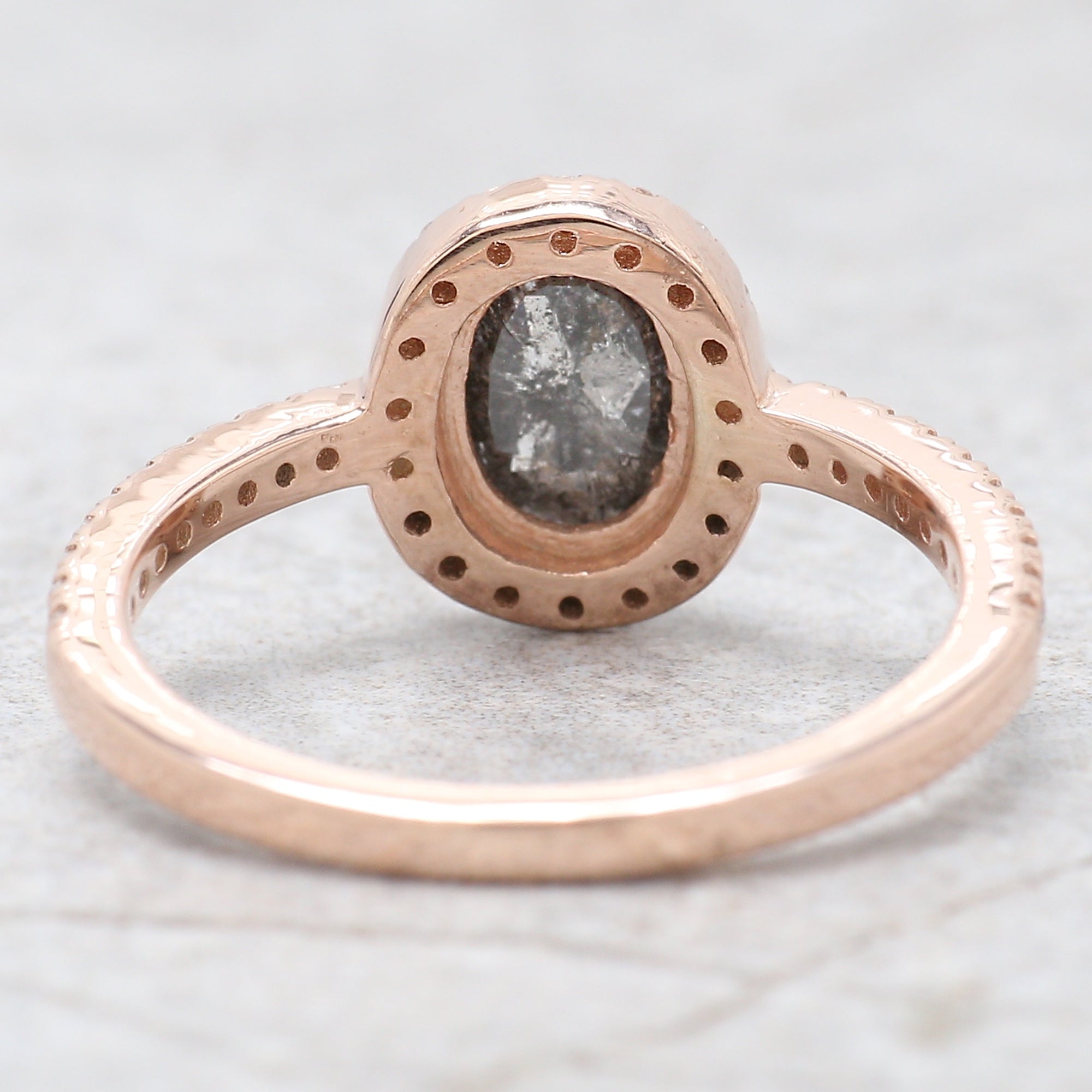 Oval Cut Salt And Pepper Diamond Ring 0.88 Ct 6.60 MM Oval Diamond Ring 14K Solid Rose Gold Silver Oval Engagement Ring Gift For Her QN941