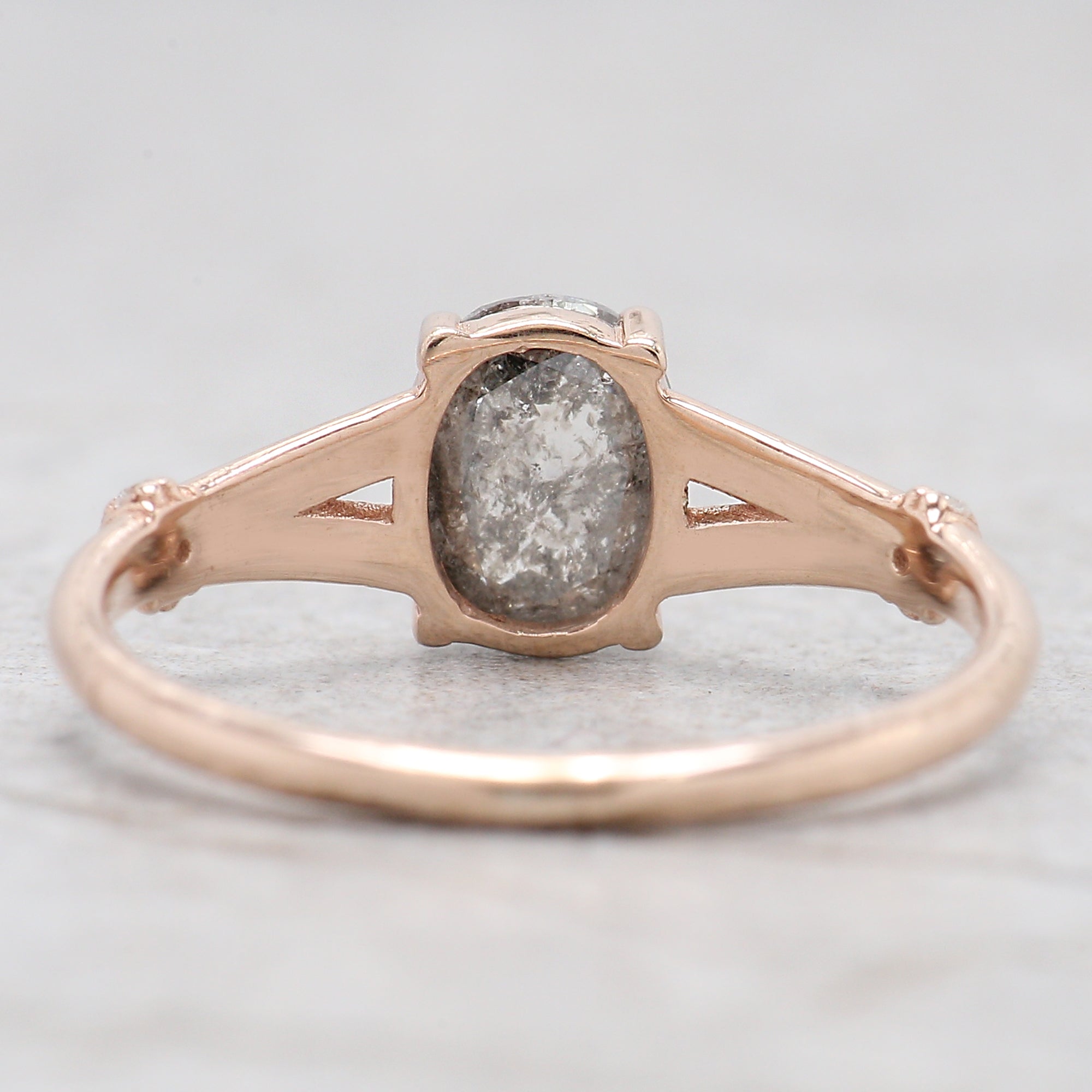 Oval Cut Salt And Pepper Diamond Ring 0.89 Ct 6.90 MM Oval Shape Diamond Ring 14K Solid Rose Gold Silver Engagement Ring Gift For Her QL1445