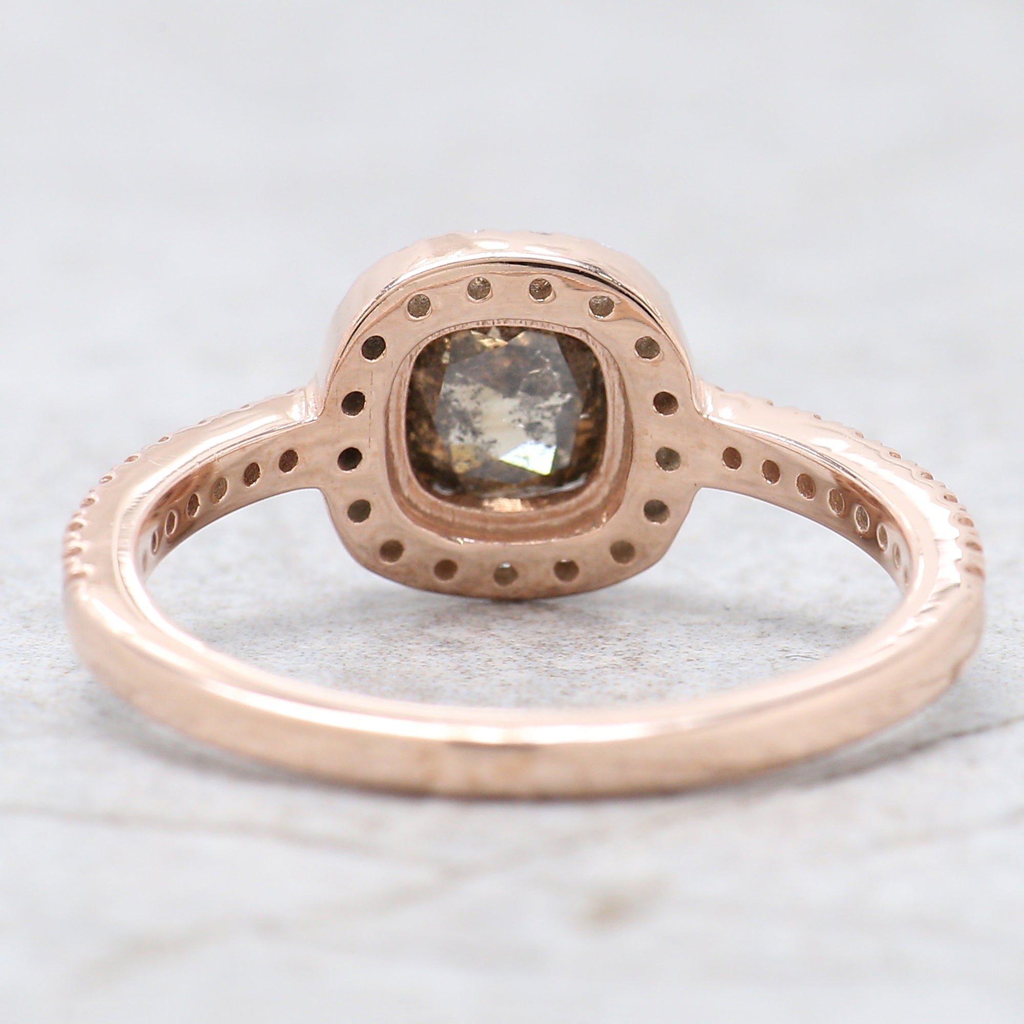 0.85 Ct Natural Cushion Cut Salt And Pepper Diamond Ring 5.35 MM Cushion Shape Diamond Ring 14K Solid Rose Gold Silver Engagement Ring QN709