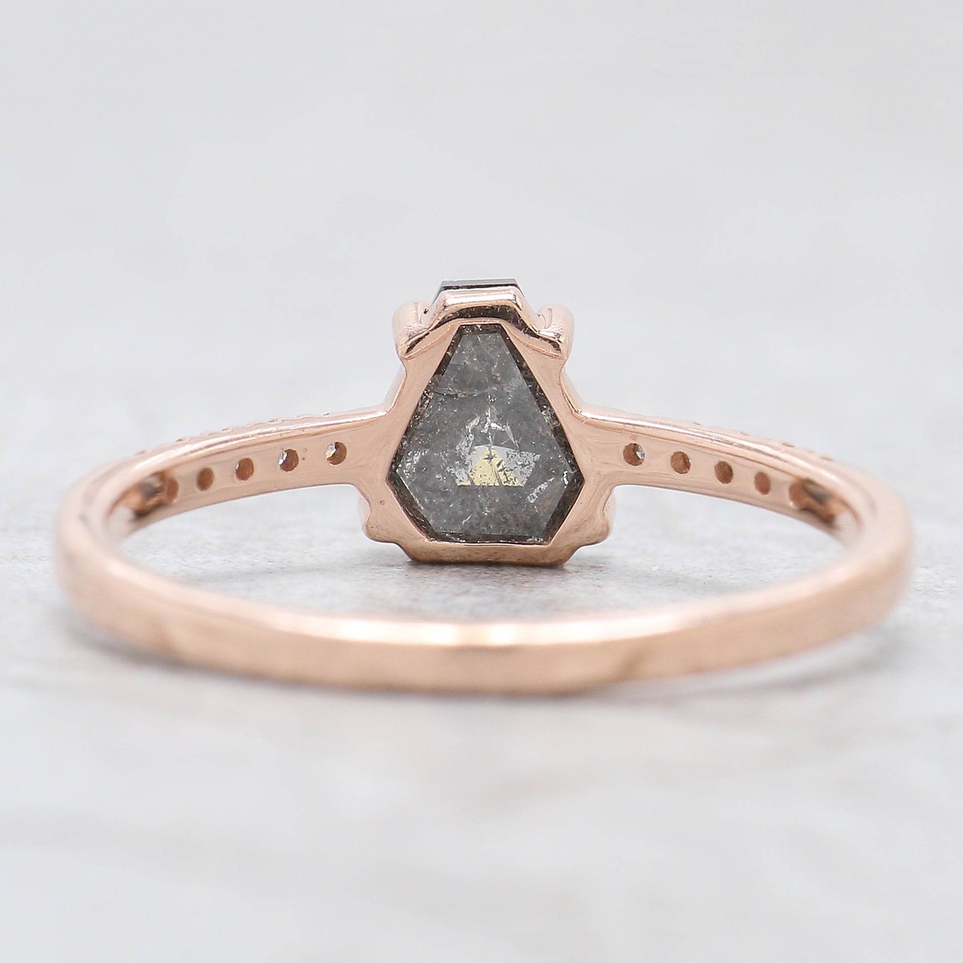 Coffin Cut Salt And Pepper Diamond Ring 0.87 Ct 6.40 MM Coffin Diamond Ring 14K Solid Rose Gold Silver Engagement Ring Gift For Her QL7838