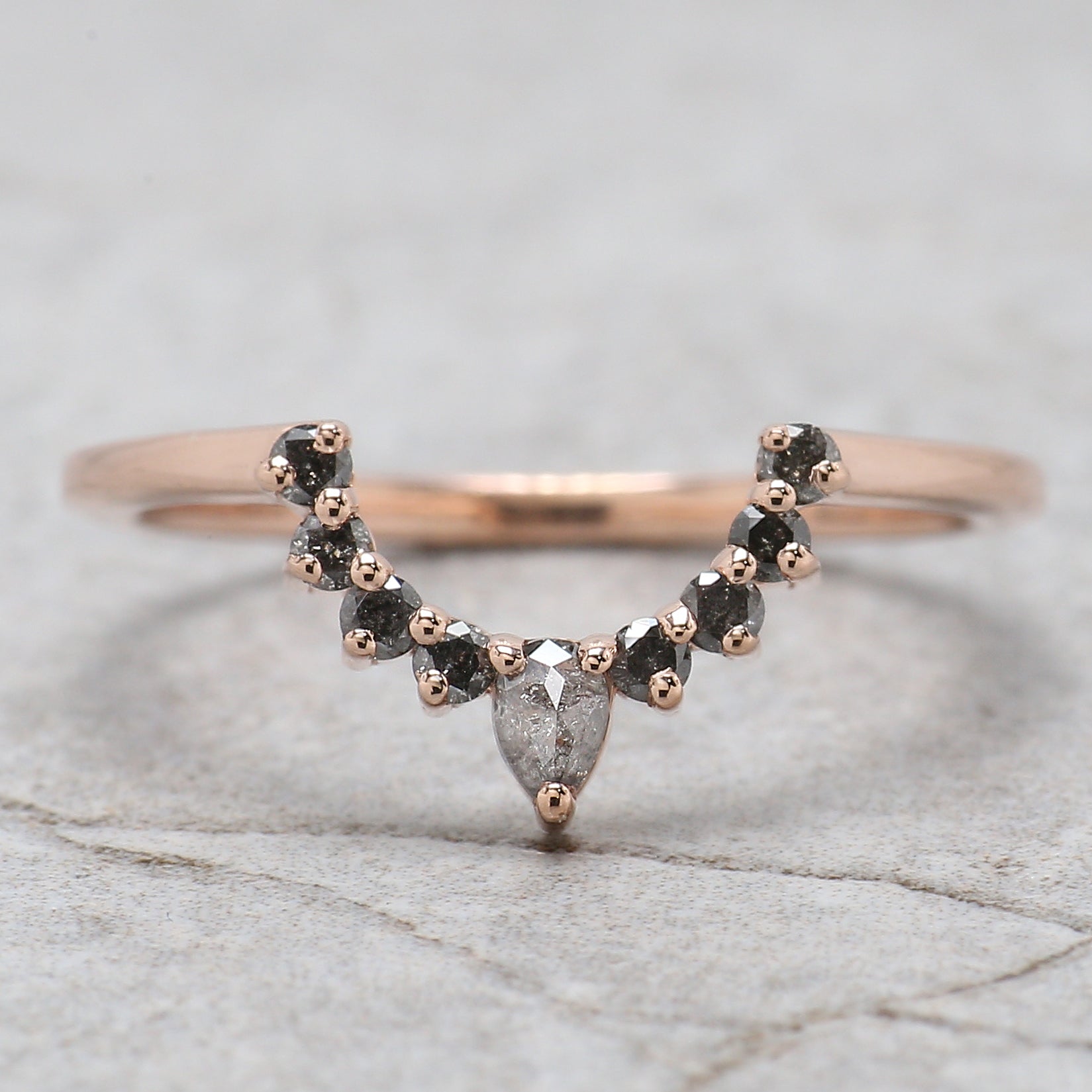 Pear Cut Salt And Pepper Diamond Ring 0.73 Ct 7.10 MM Pear Shape Diamond Ring 14K Solid Rose Gold Silver Engagement Ring Gift For Her QL1025