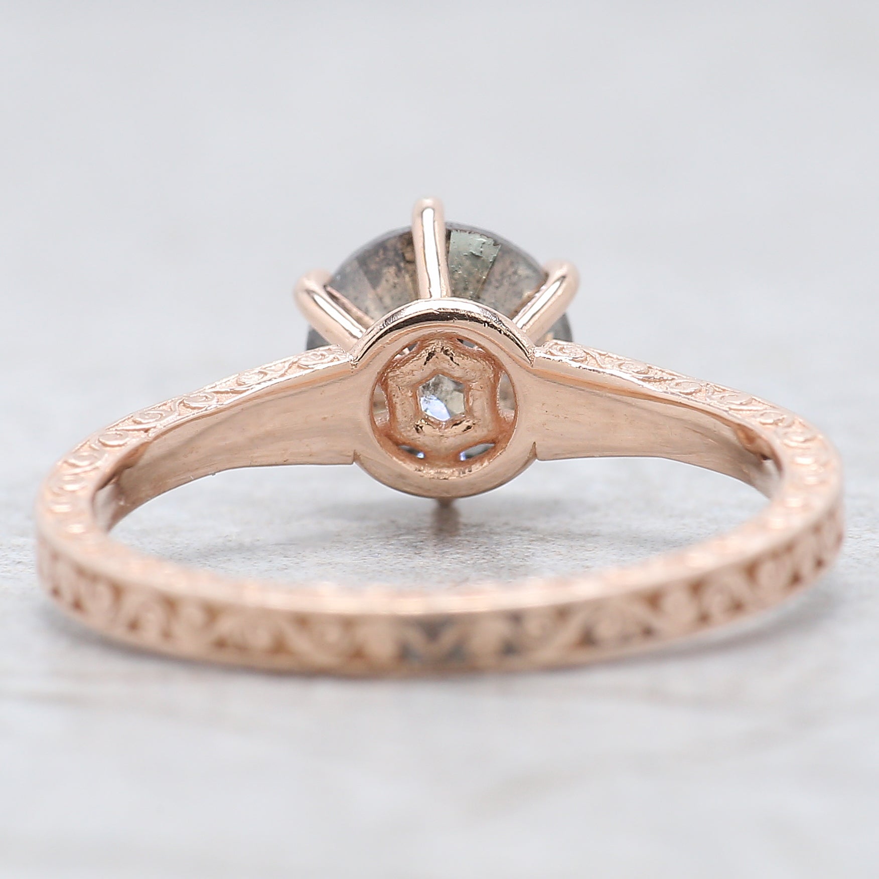 Round Salt And Pepper Diamond Ring 1.51 Ct 6.60 MM Round Cut Diamond Ring 14K Solid Rose Gold Silver Engagement Ring Gift For Her QL8399