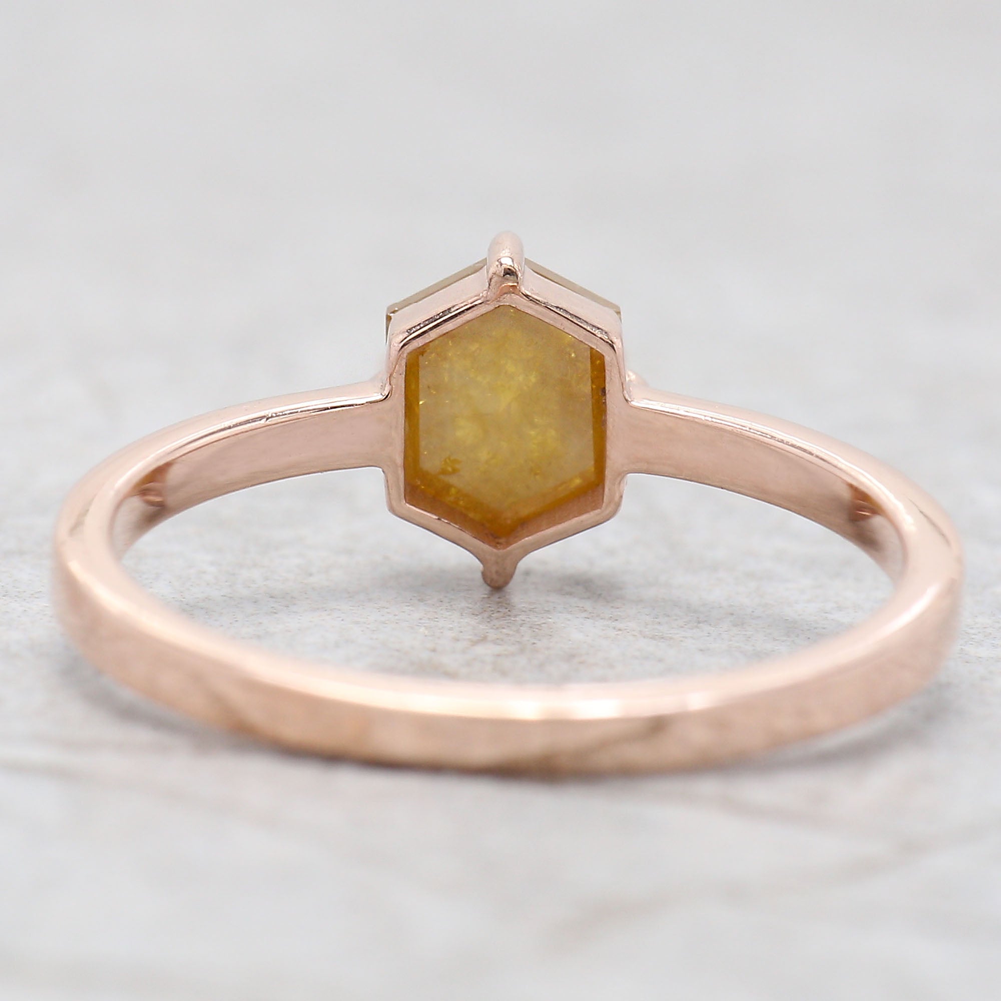 0.90 Ct Natural Hexagon Cut Yellow Color Diamond Ring 6.75 MM Hexagon Shape Diamond Ring 14K Solid Rose Gold Silver Engagement Ring QL9858