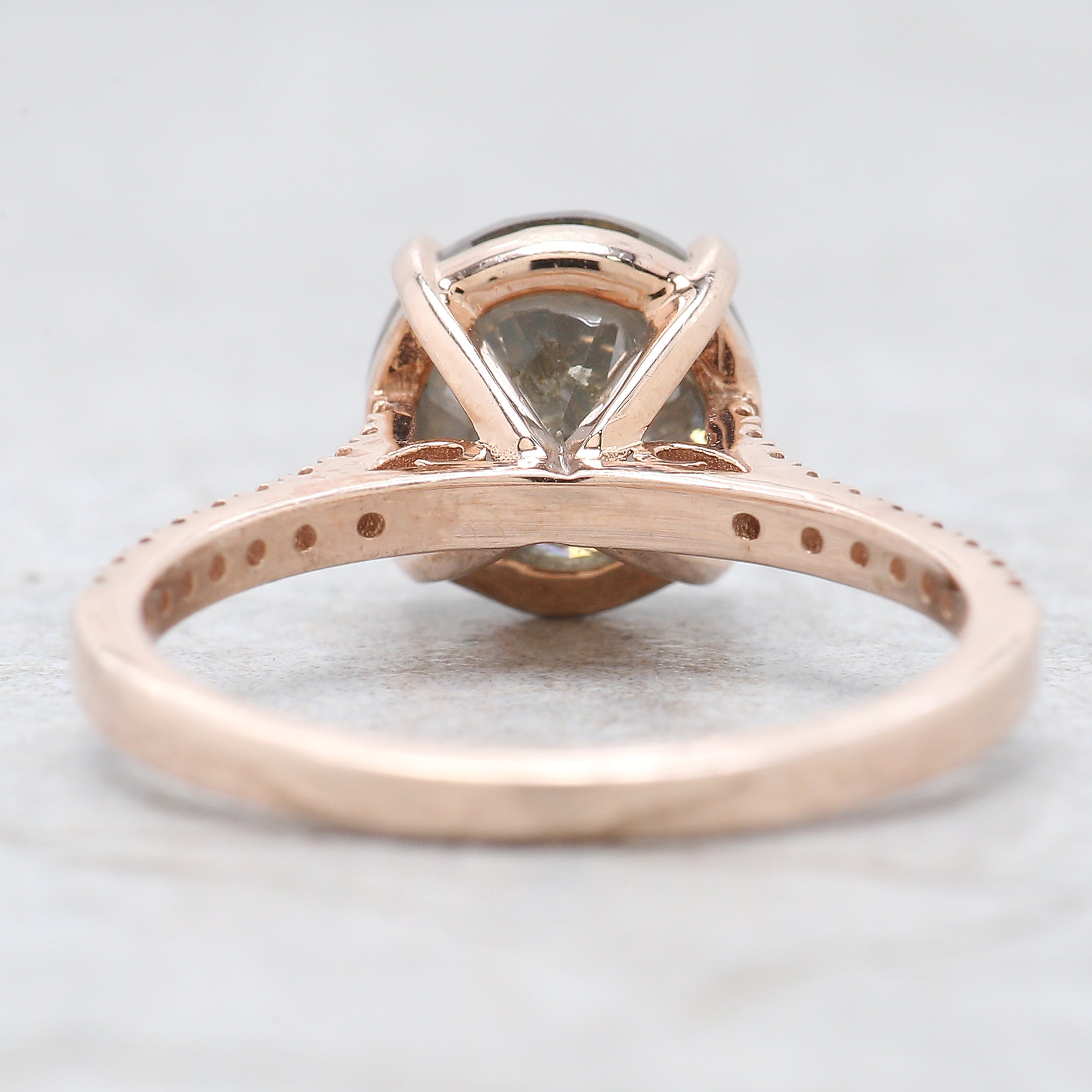 Round Cut Salt And Pepper Diamond Ring 2.84 Ct 8.15 MM Round Diamond Ring 14K Solid Rose Gold Silver Engagement Ring Gift For Her QL8876