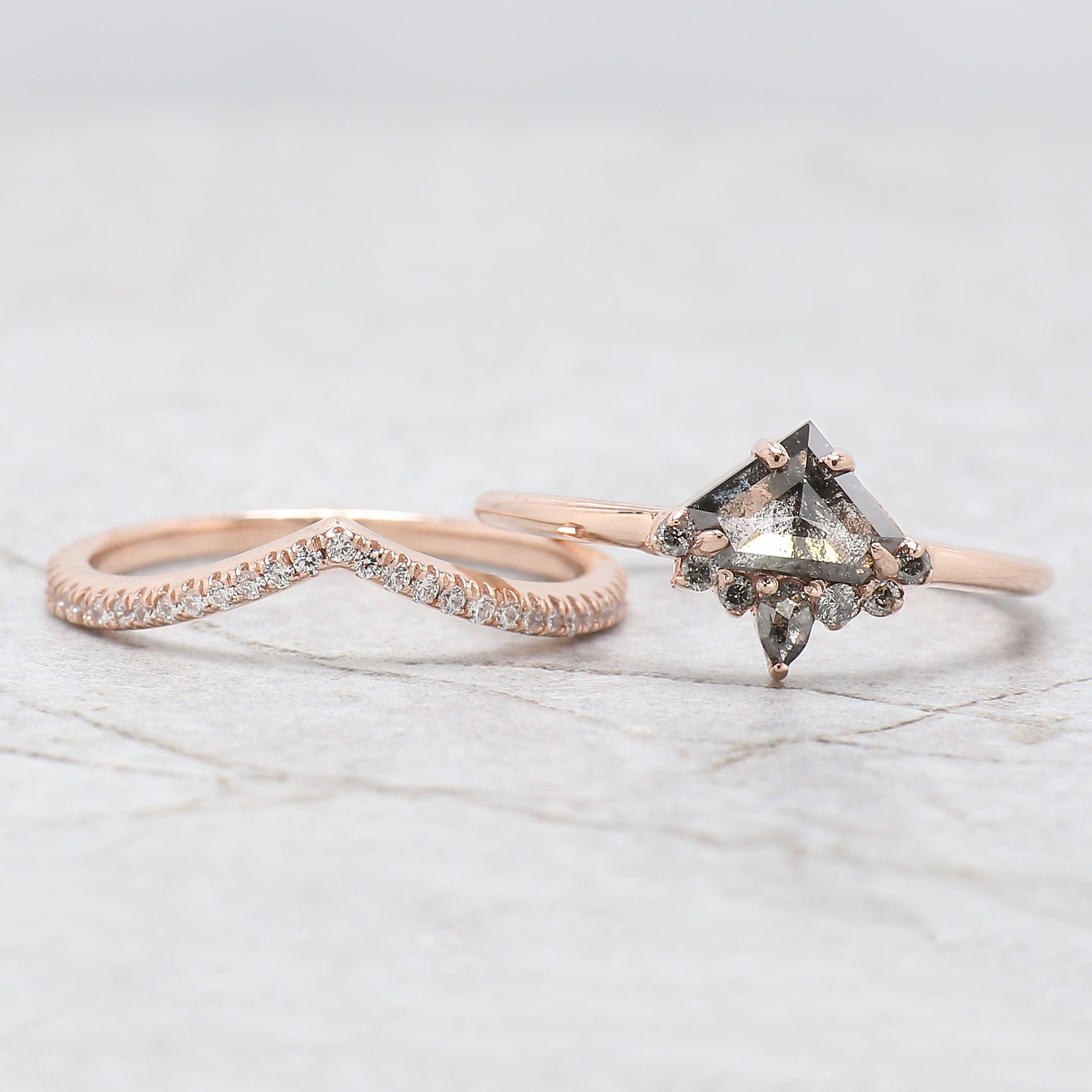 Shield Cut Salt And Pepper Diamond Ring 0.66 Ct 5.20 MM Shield Diamond Ring 14K Solid Rose Gold Silver Engagement Ring Gift For Her QN1177