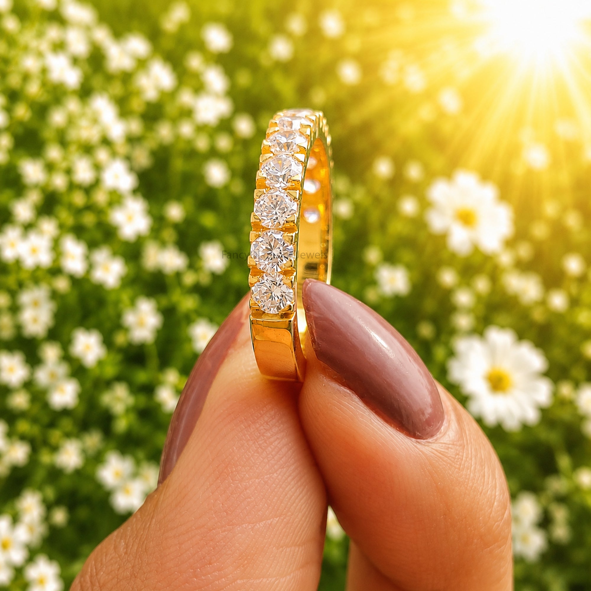 Sterling Silver Moissanite Half Eternity Band Round Brilliant Cut Moissanite Diamond Band Bridal Wedding Band Anniversary Gift For Her FD579
