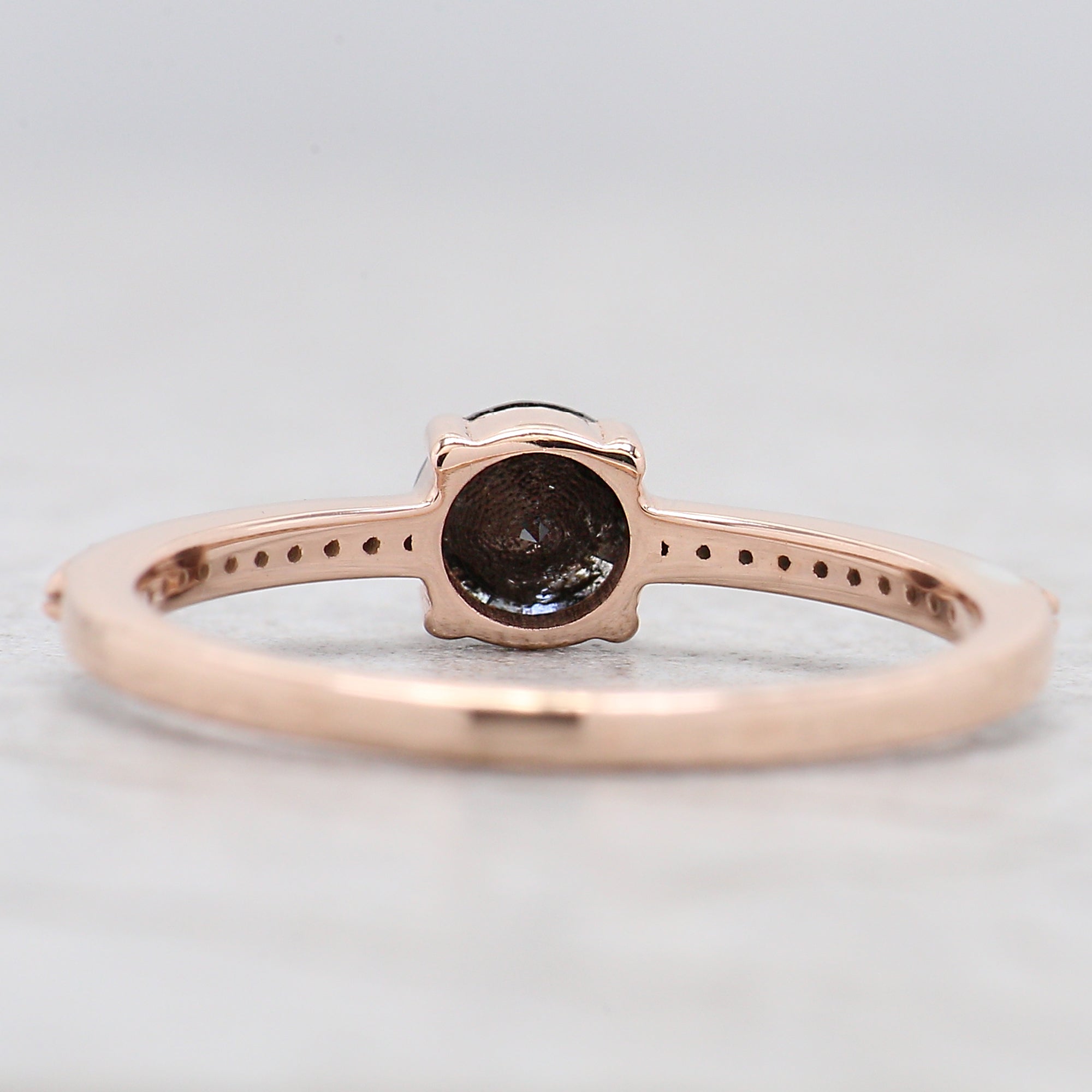 0.43 Ct Natural Round Shape Salt And Pepper Diamond Ring 4.75 MM Round Cut Diamond Ring 14K Solid Rose Gold Silver Engagement Ring QL5995