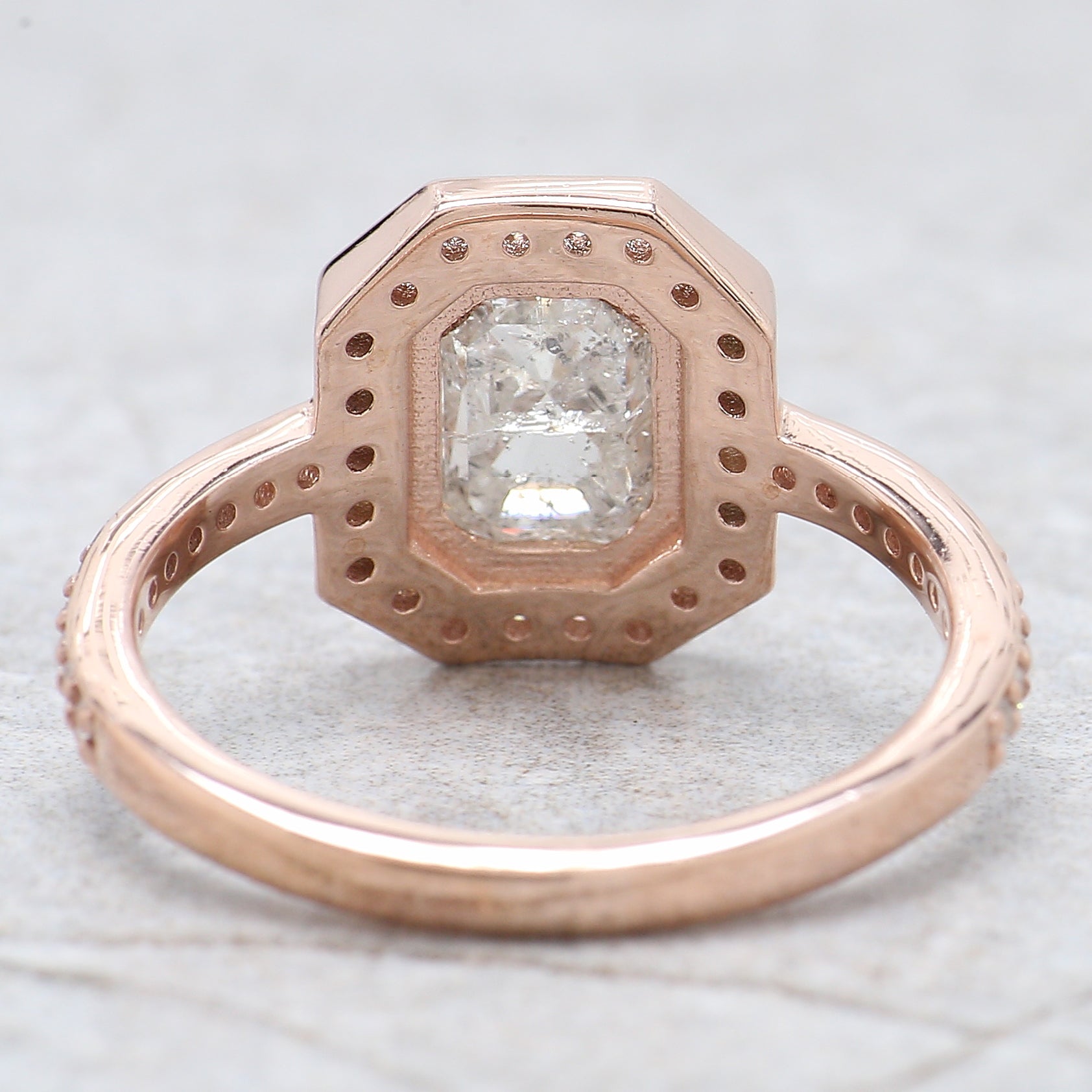 Emerald Cut Salt And Pepper Diamond Ring 1.57 Ct 7.28 MM Emerald Diamond Ring 14K Solid Rose Gold Silver Engagement Ring Gift For Her QL2584