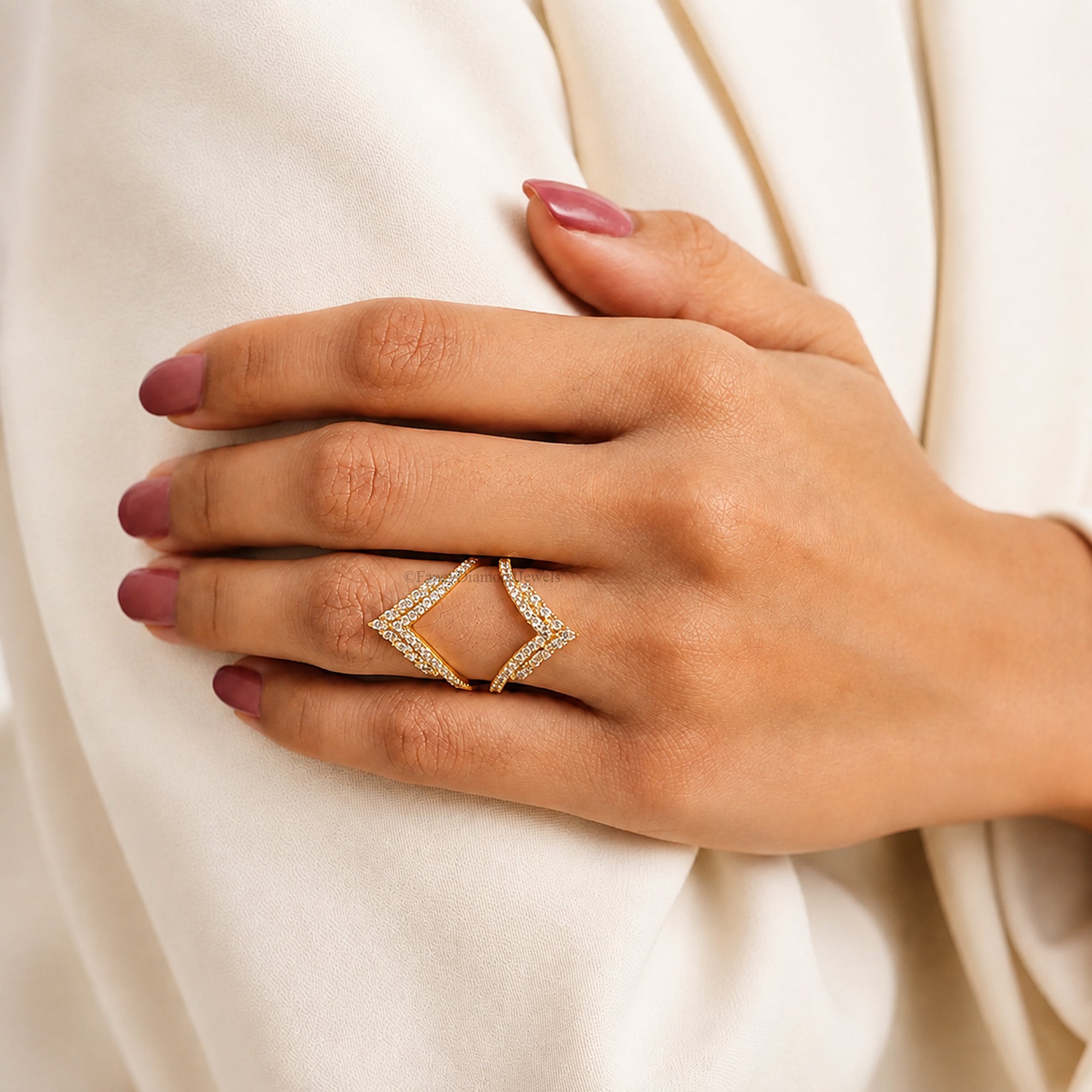 V Shaped Chevron Wedding Band, Marquise and Round Lab Grown Diamond Band, Half Eternity Stackable Band, Curved Band, Anniversary Gifts FD590