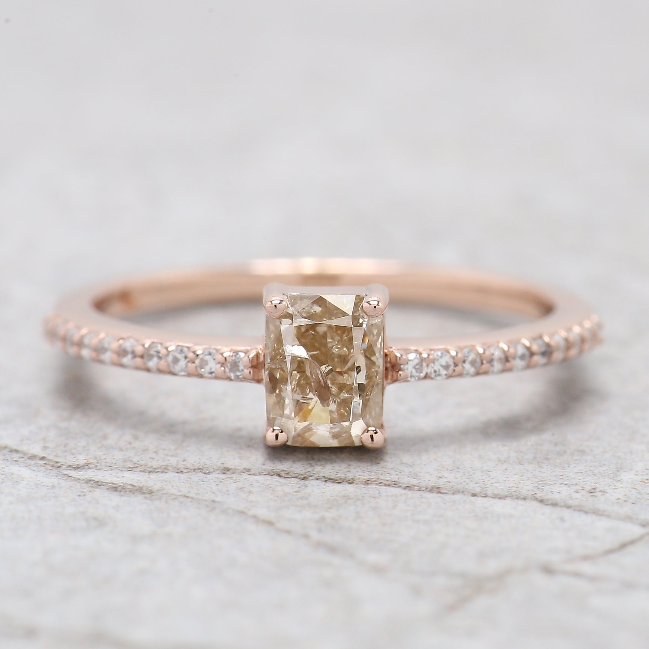 Cushion Shape Brown Color Diamond Ring 0.71 Ct 5.40 MM Cushion Diamond Ring 14K Solid Rose Gold Silver Engagement Ring Gift For Her QN7465