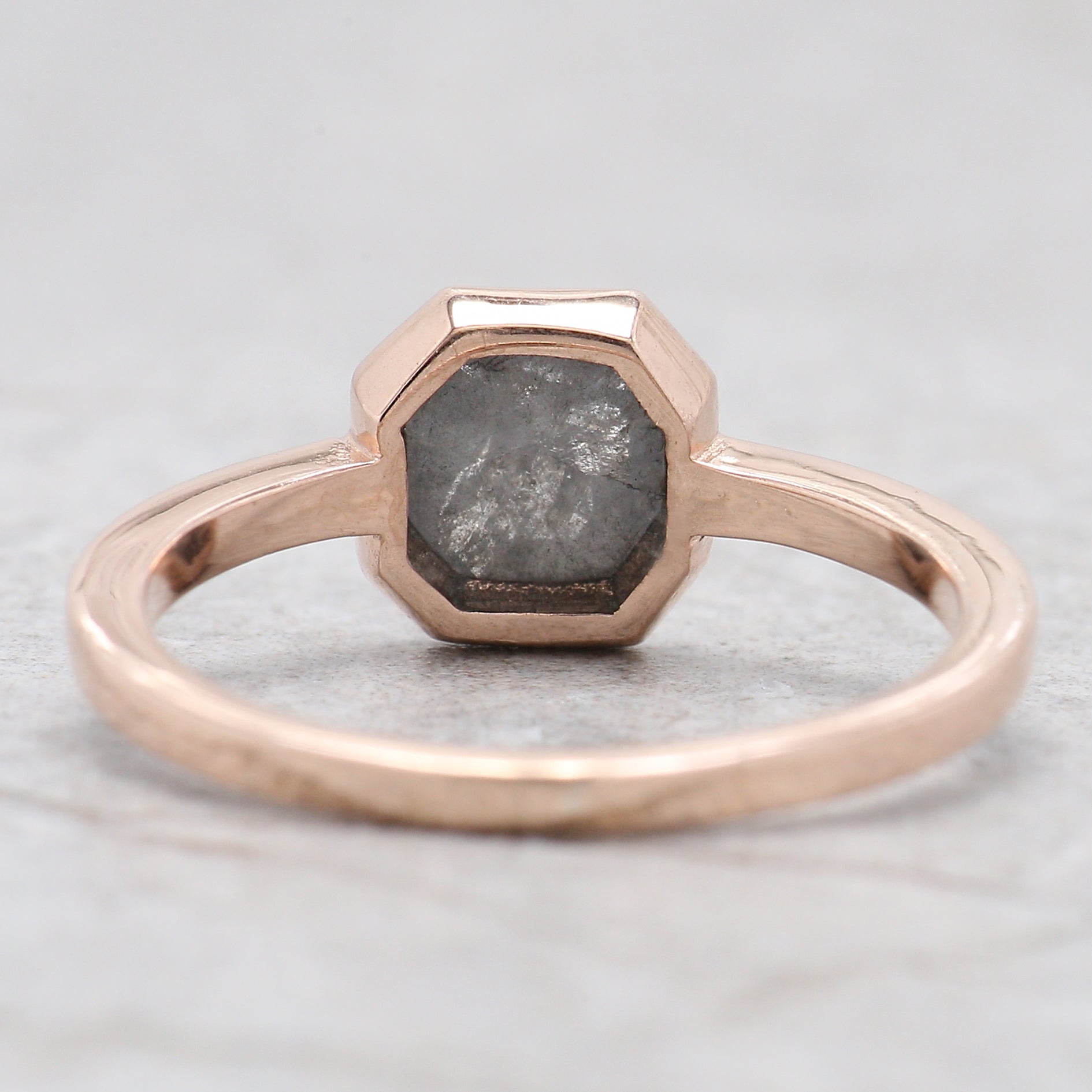 Emerald Cut Salt And Pepper Diamond Ring 1.08 Ct 6.50 MM Emerald Diamond Ring 14K Solid Rose Gold Silver Engagement Ring Gift For Her QL7004